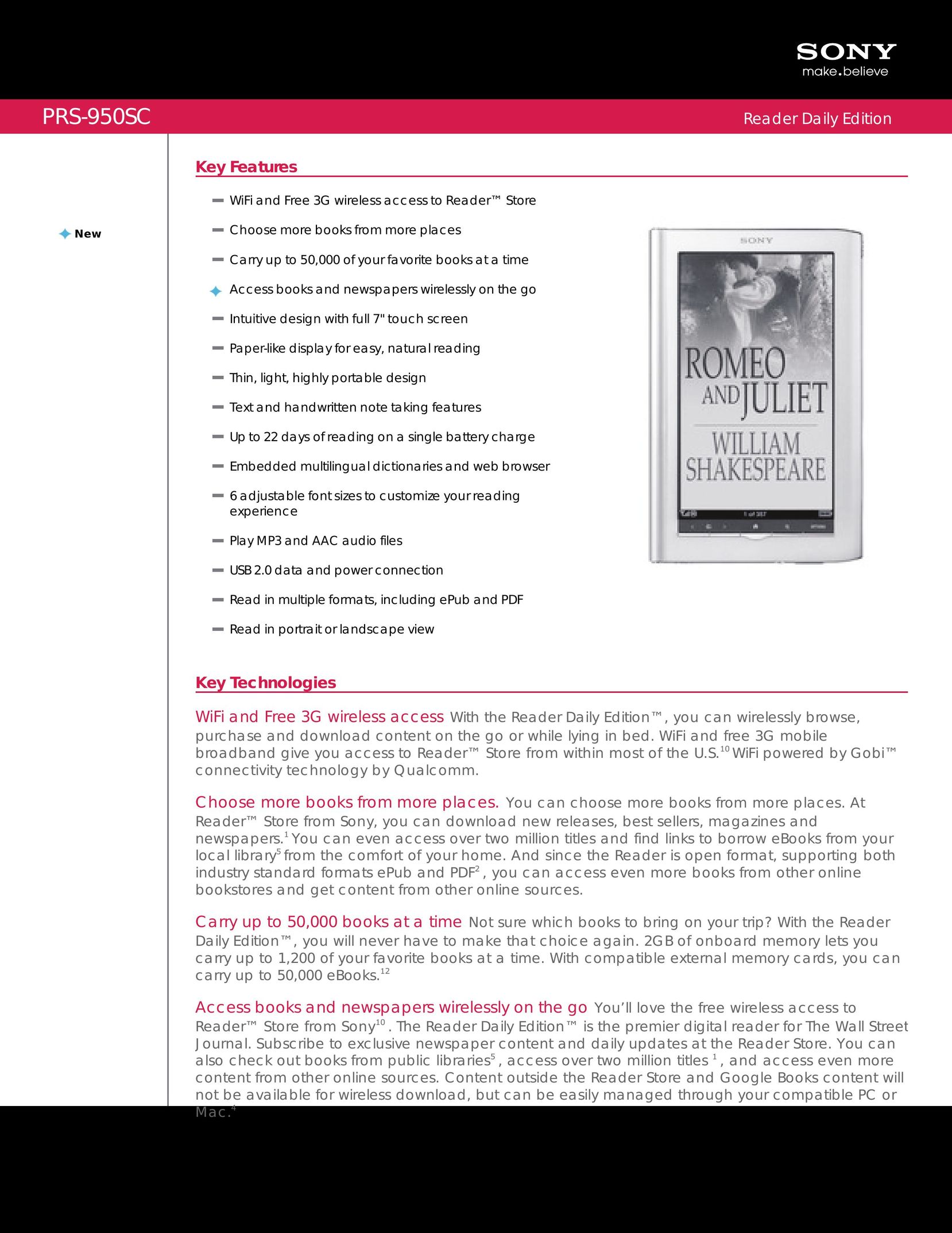 Sony PRS-950SC eBook Reader User Manual