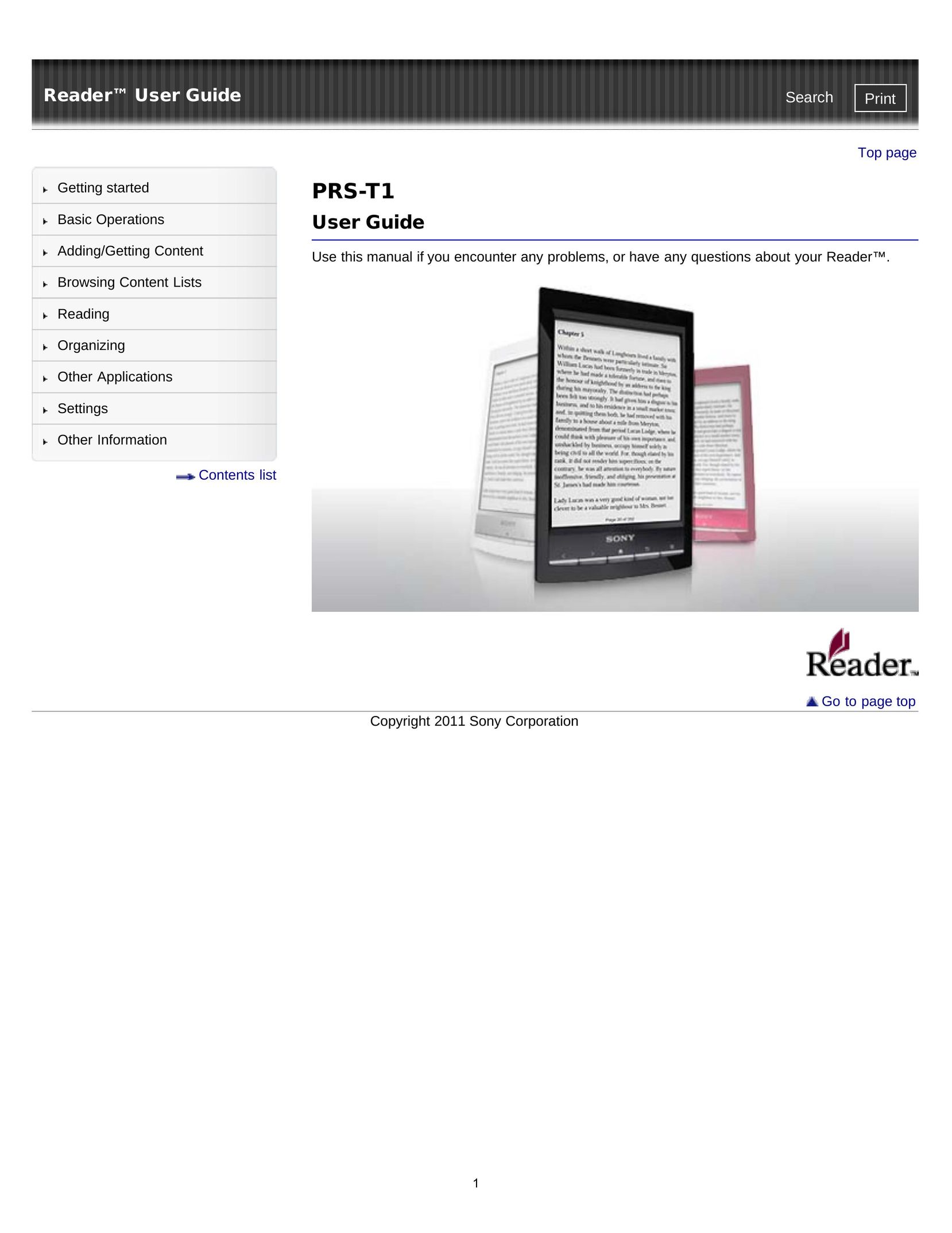 Sony PRS-T1 eBook Reader User Manual