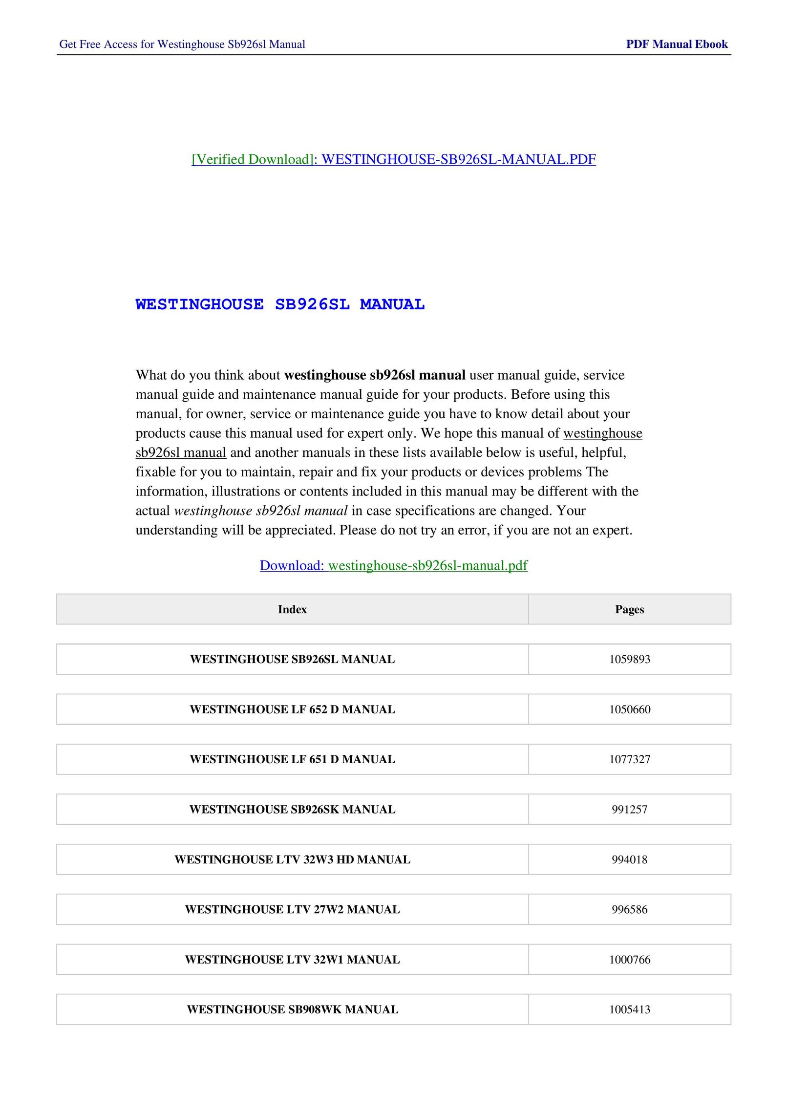 Westinghouse SB926SL eBook Reader User Manual