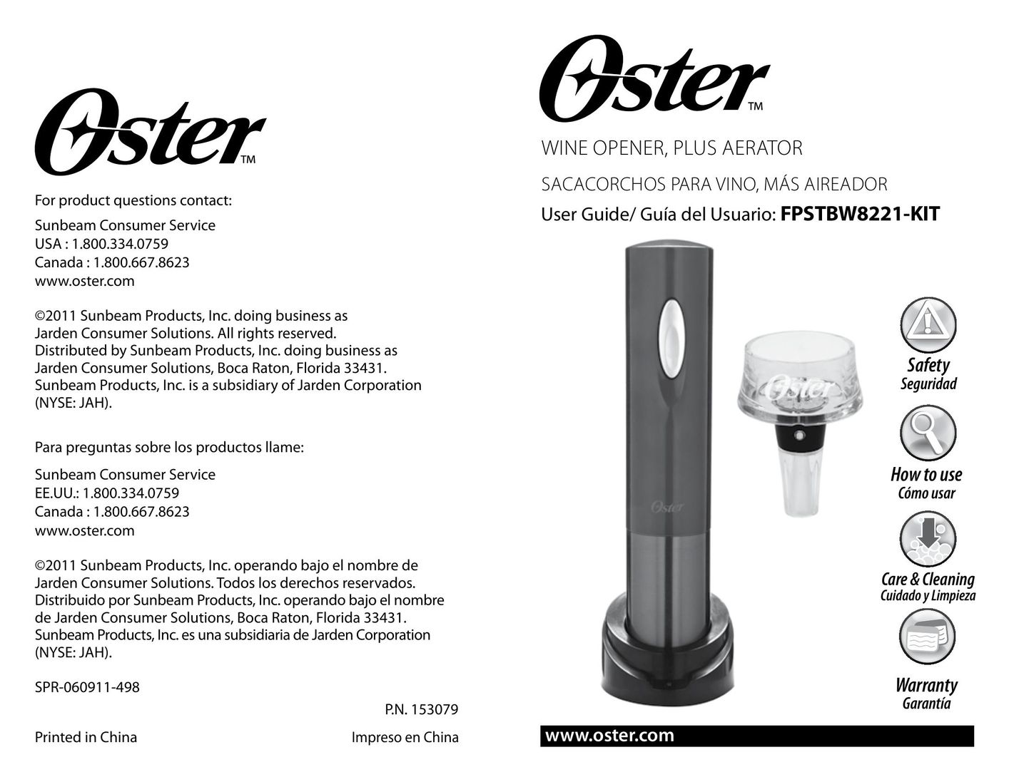 Oster wine opener, plus aerator Electric Pencil Sharpener User Manual