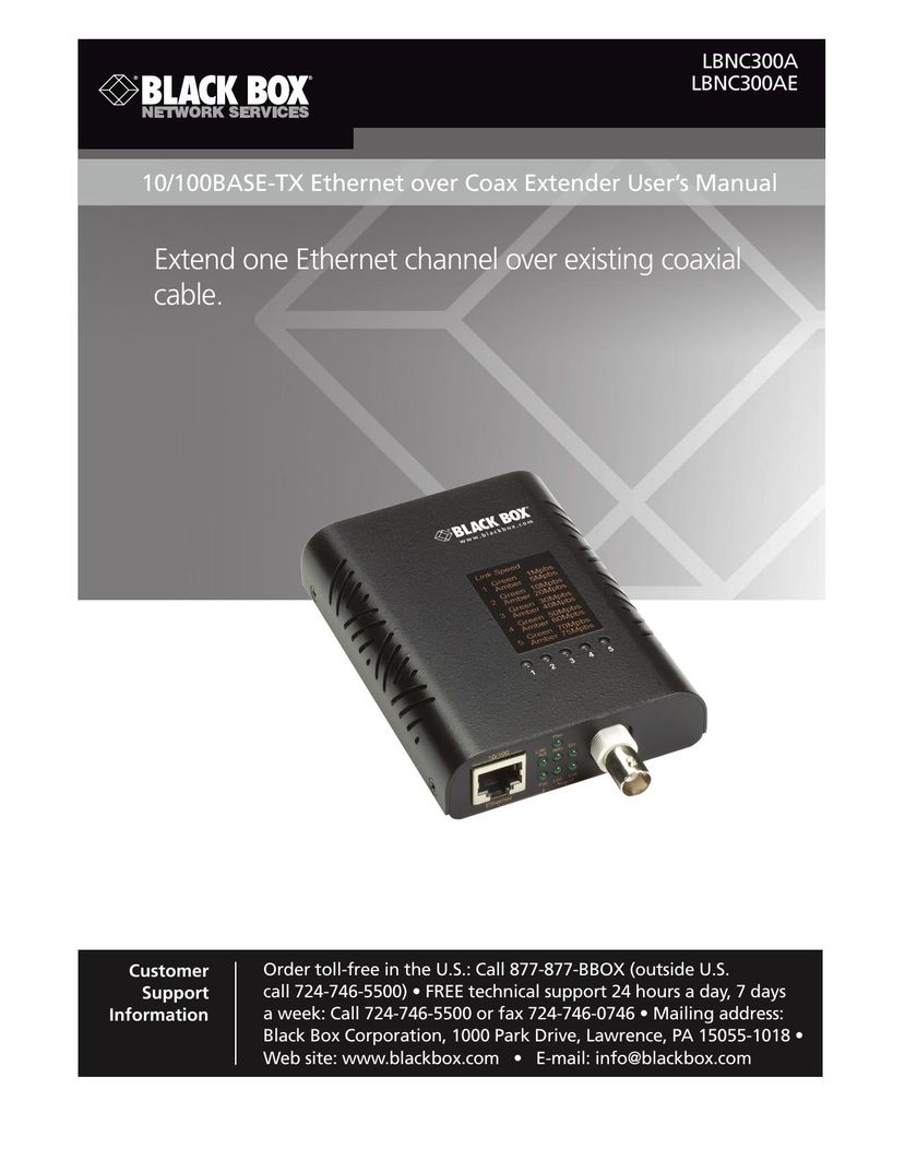 Black Box 10/100BASE-TX Ethernet over Coax Extender Electronic Accessory User Manual