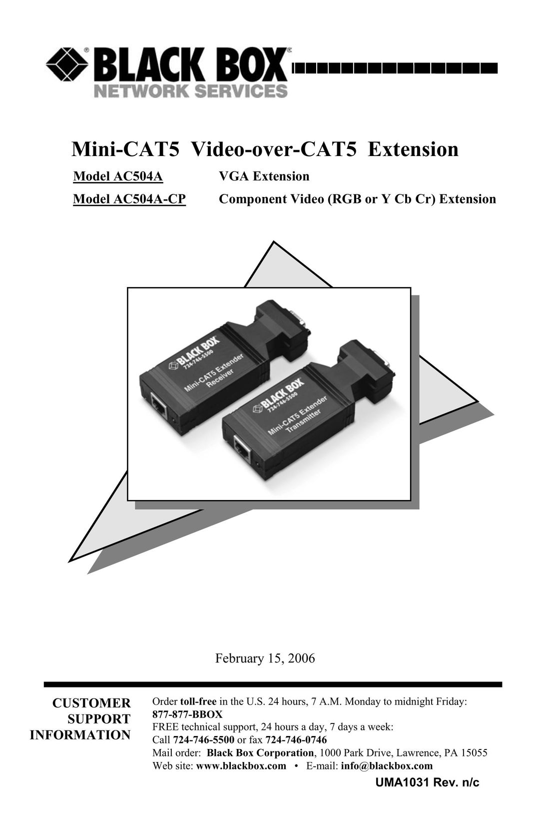 Black Box Mini-CAT5 Video-over-CAT5 Extension Electronic Accessory User Manual
