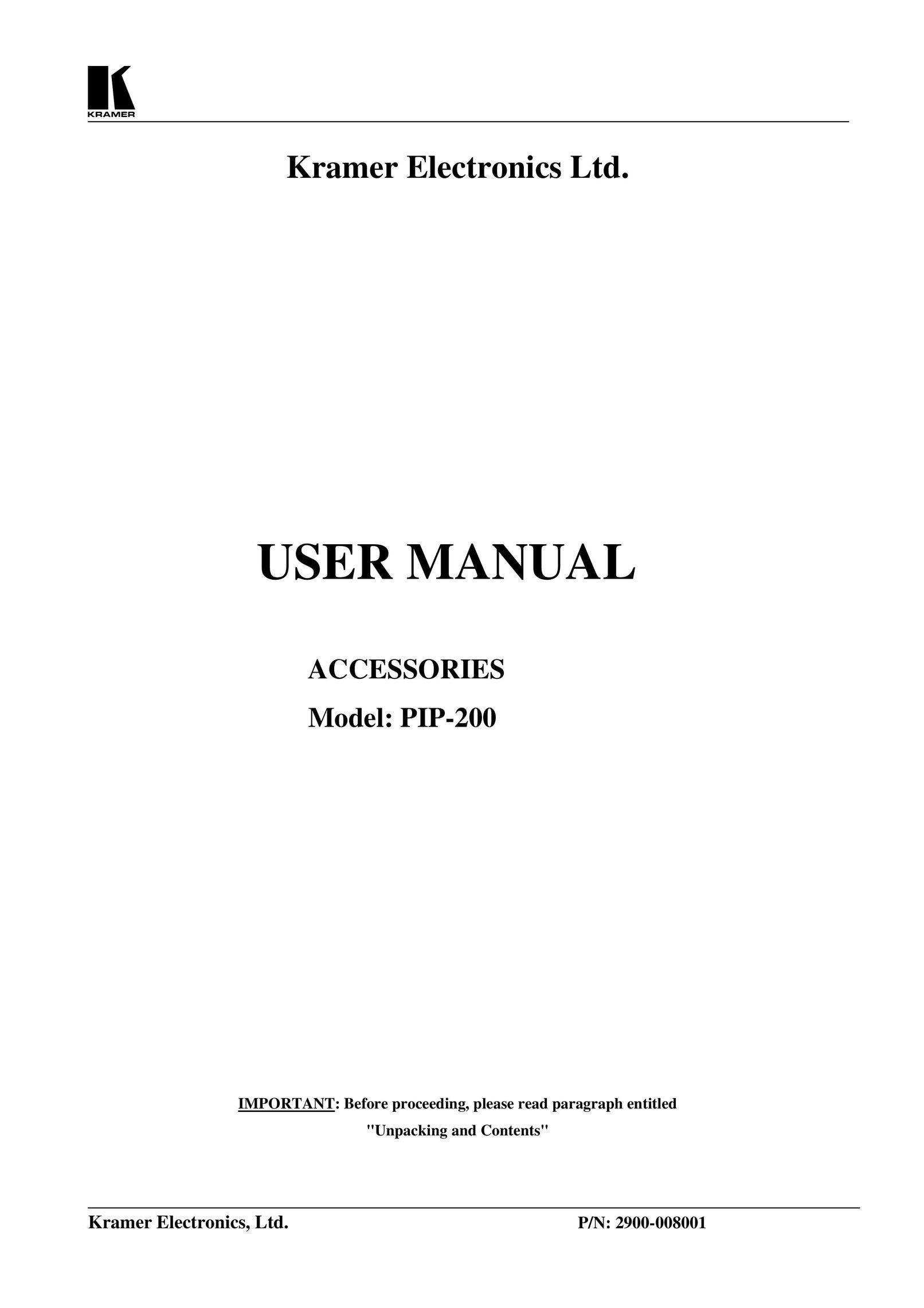 Kramer Electronics PIP-200 Electronic Accessory User Manual