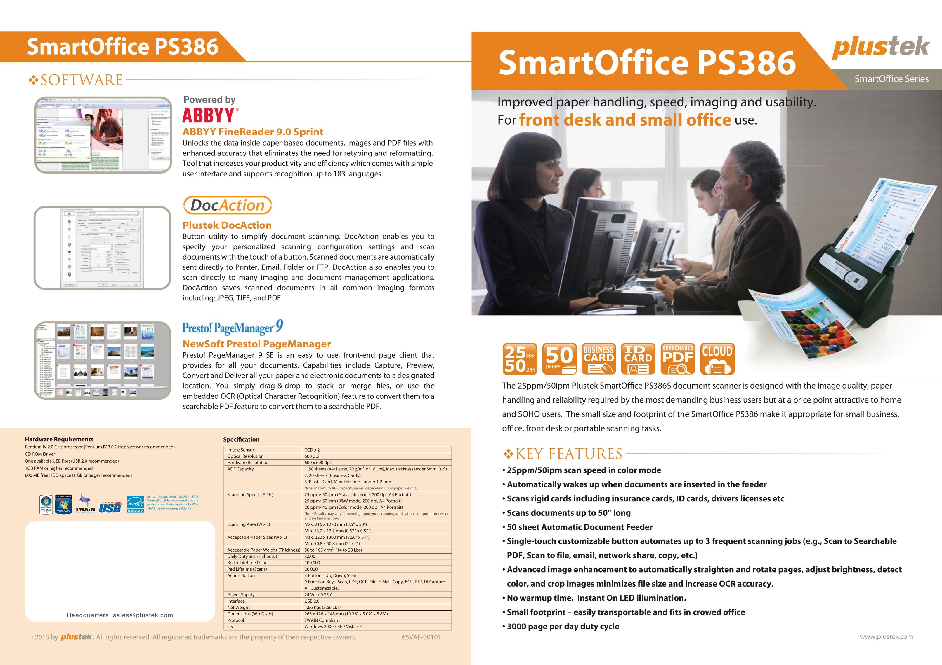 Plustek Plustek SmartOffice document scanner Electronic Accessory User Manual