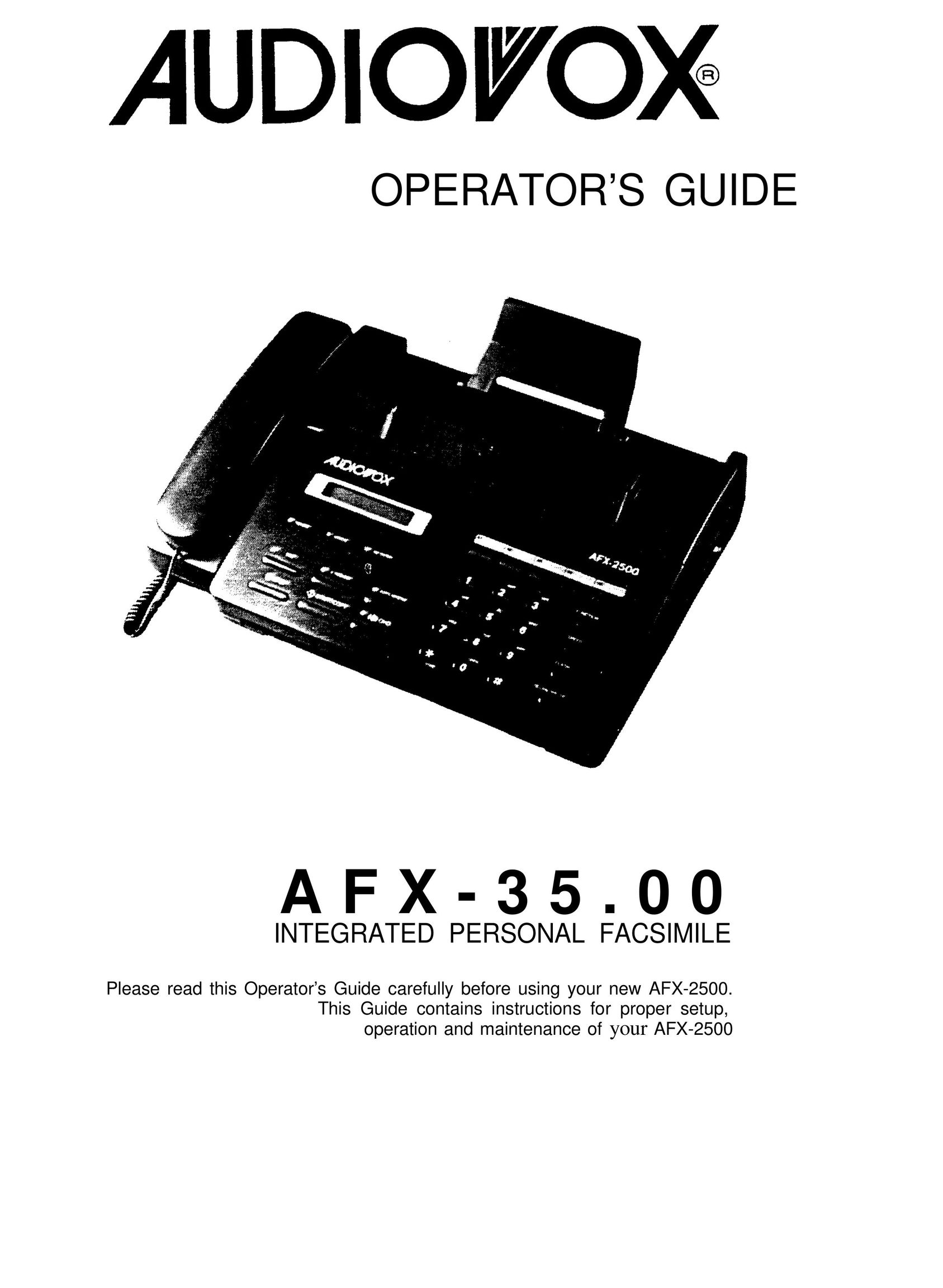 Audiovox VE-500 Fax Machine User Manual