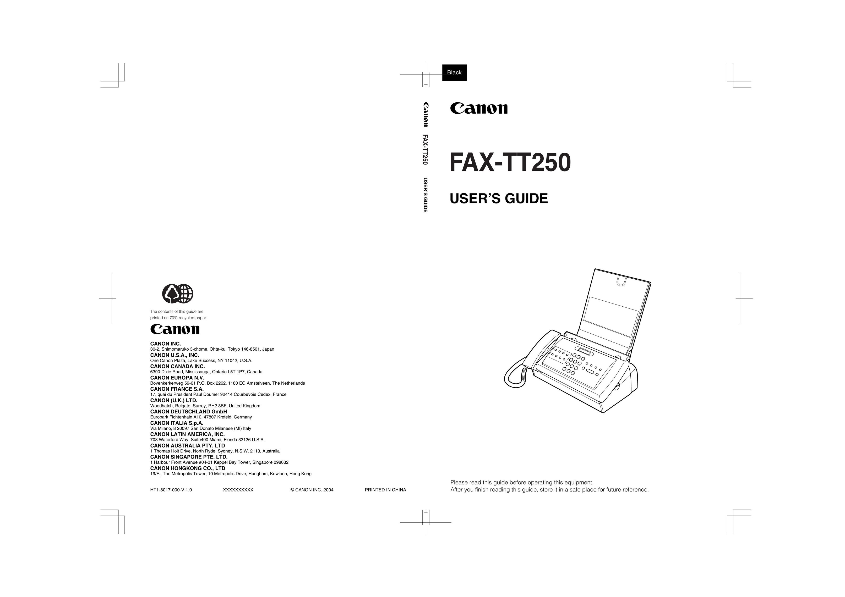 Canon FAX-TT250 Fax Machine User Manual