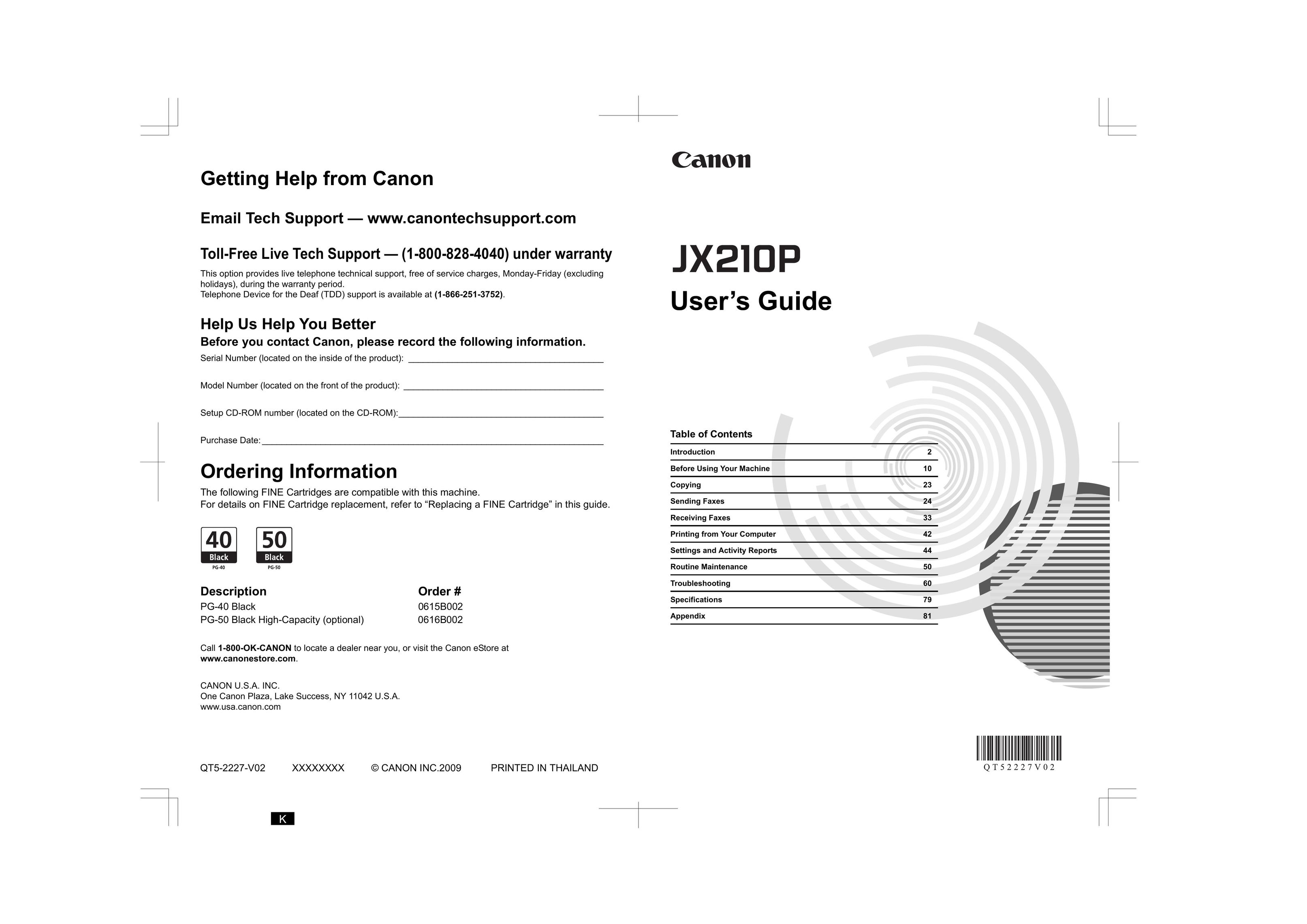 Canon JX210P Fax Machine User Manual