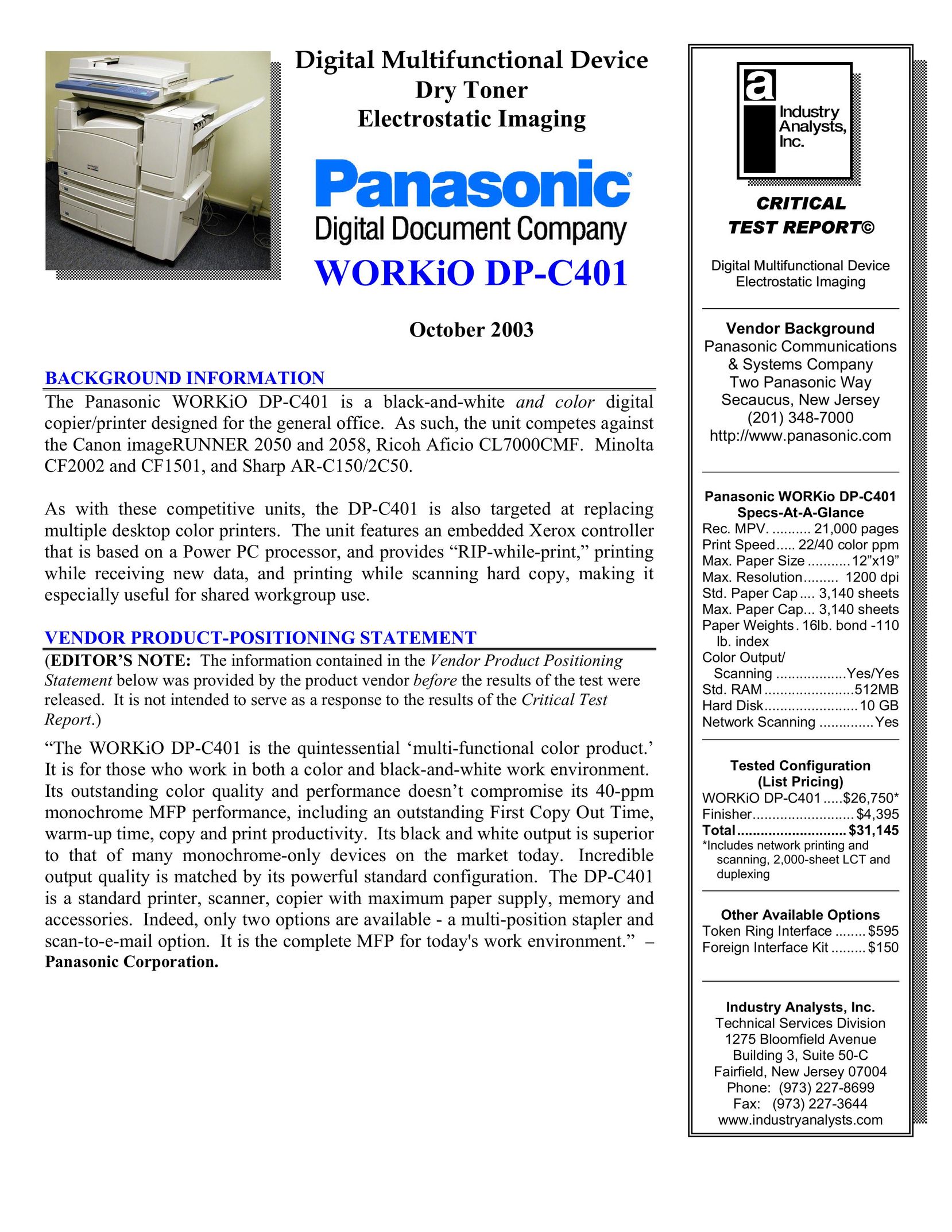 Panasonic DP-C401 Fax Machine User Manual
