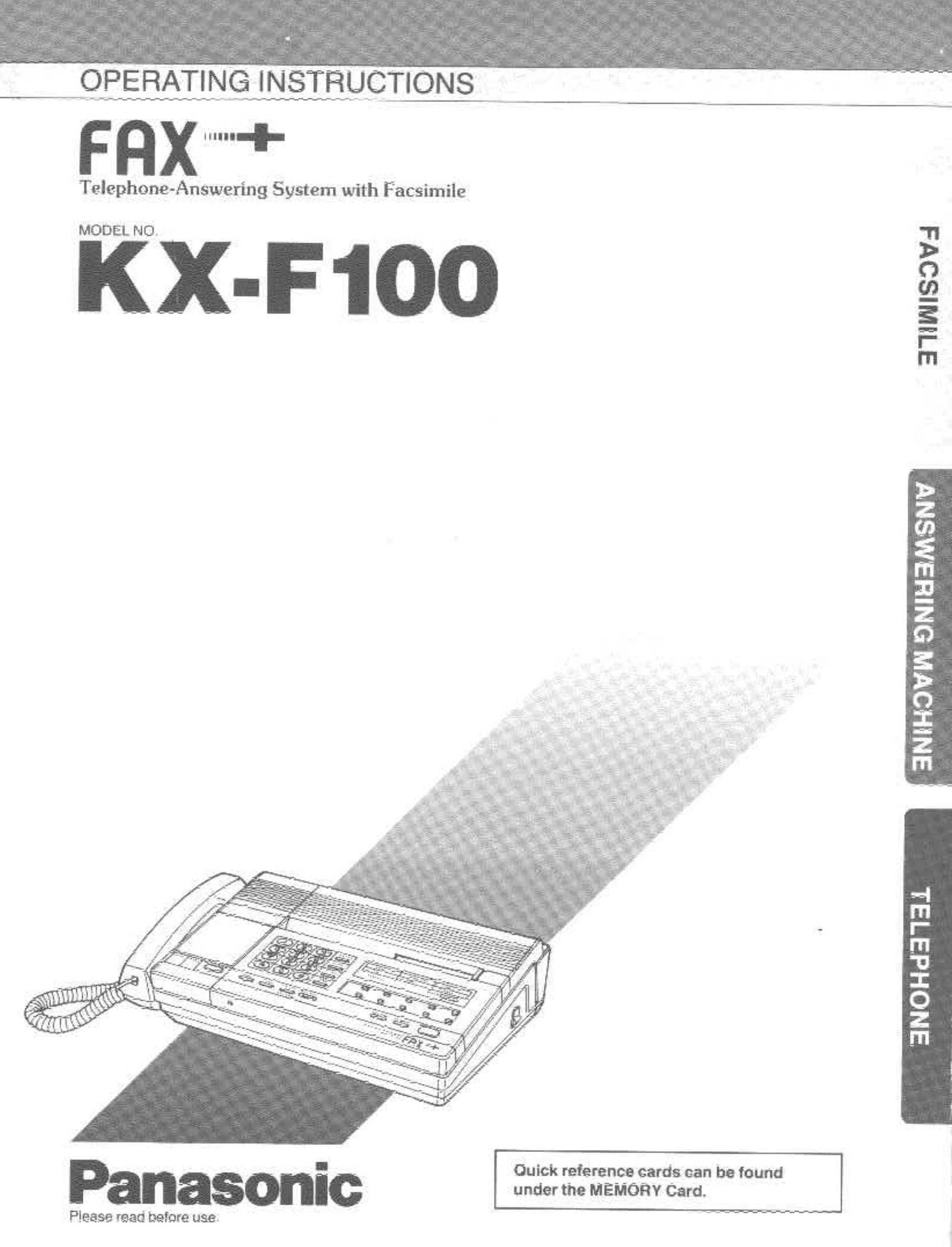 Panasonic KX-F100 Fax Machine User Manual