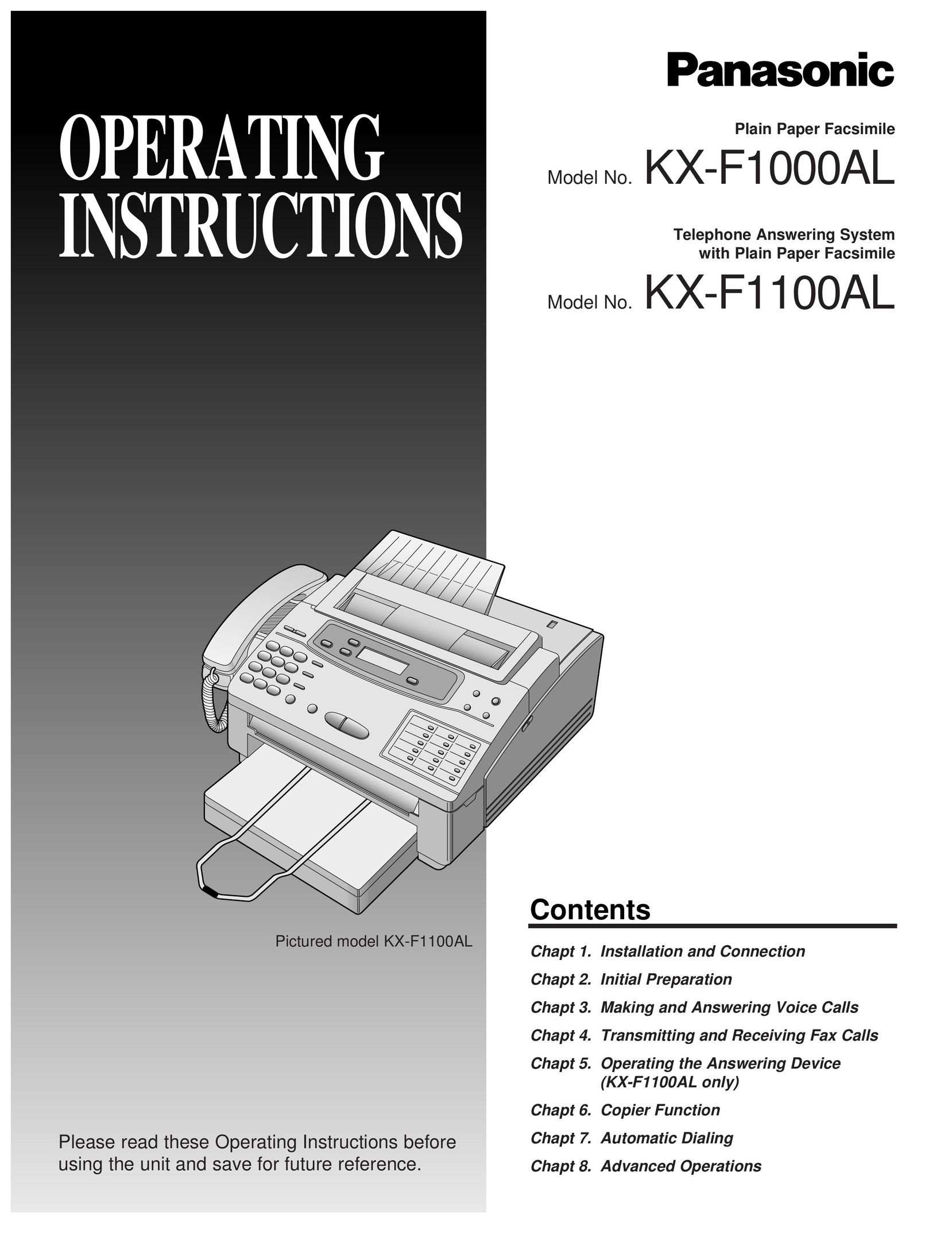 Panasonic KX-F1100AL Fax Machine User Manual