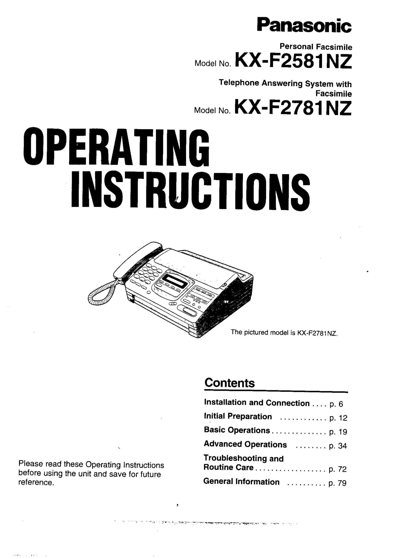 Panasonic KX-F2581NZ Fax Machine User Manual