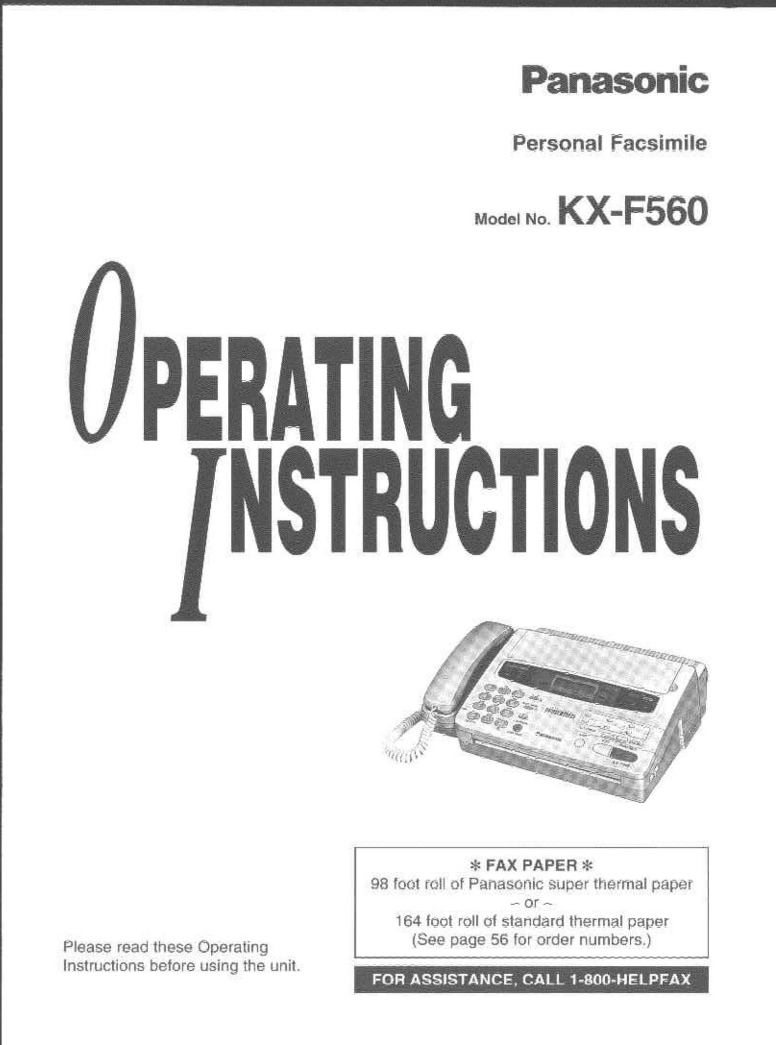 Panasonic KX-F560 Fax Machine User Manual
