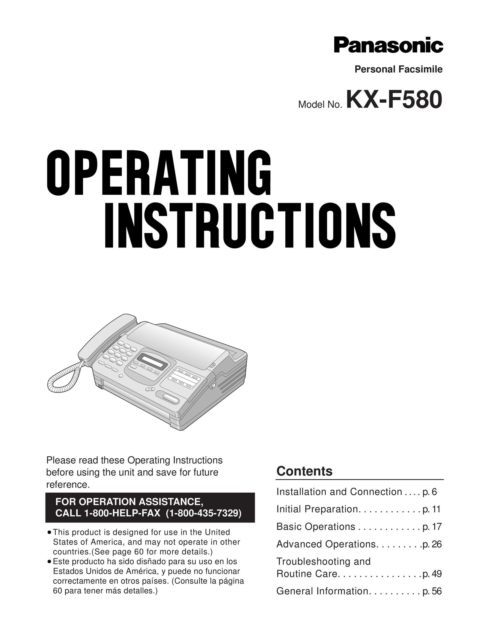 Panasonic KX-F580 Fax Machine User Manual