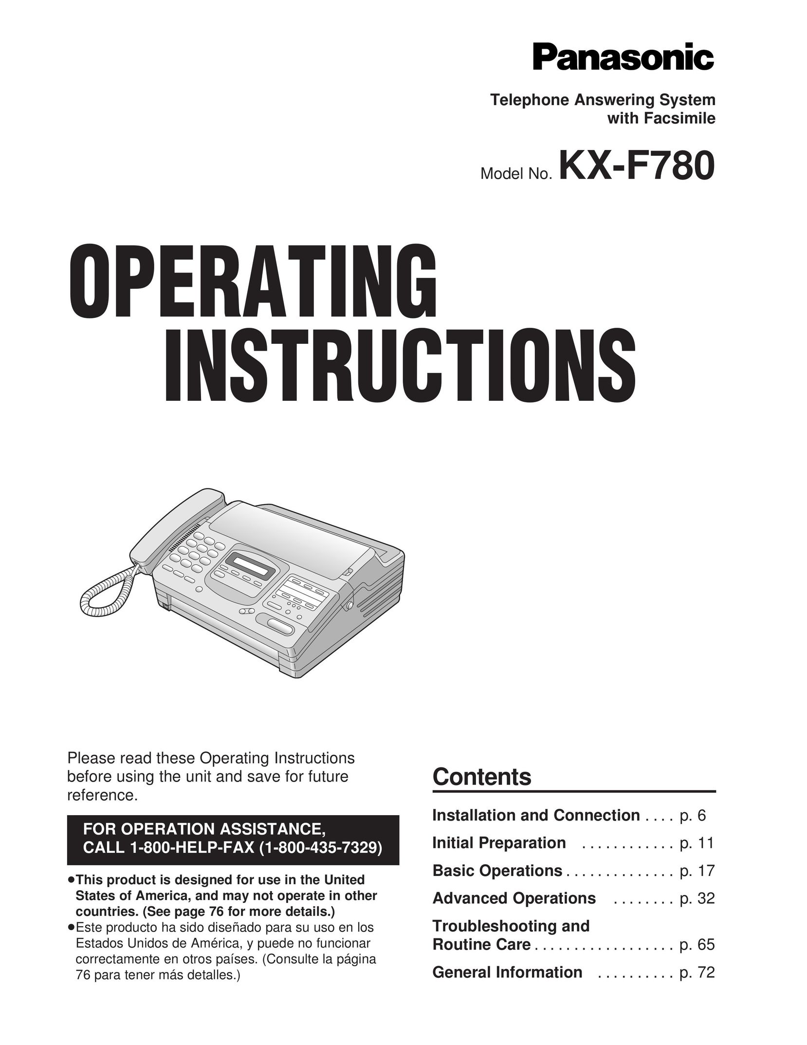 Panasonic KX-F780 Fax Machine User Manual