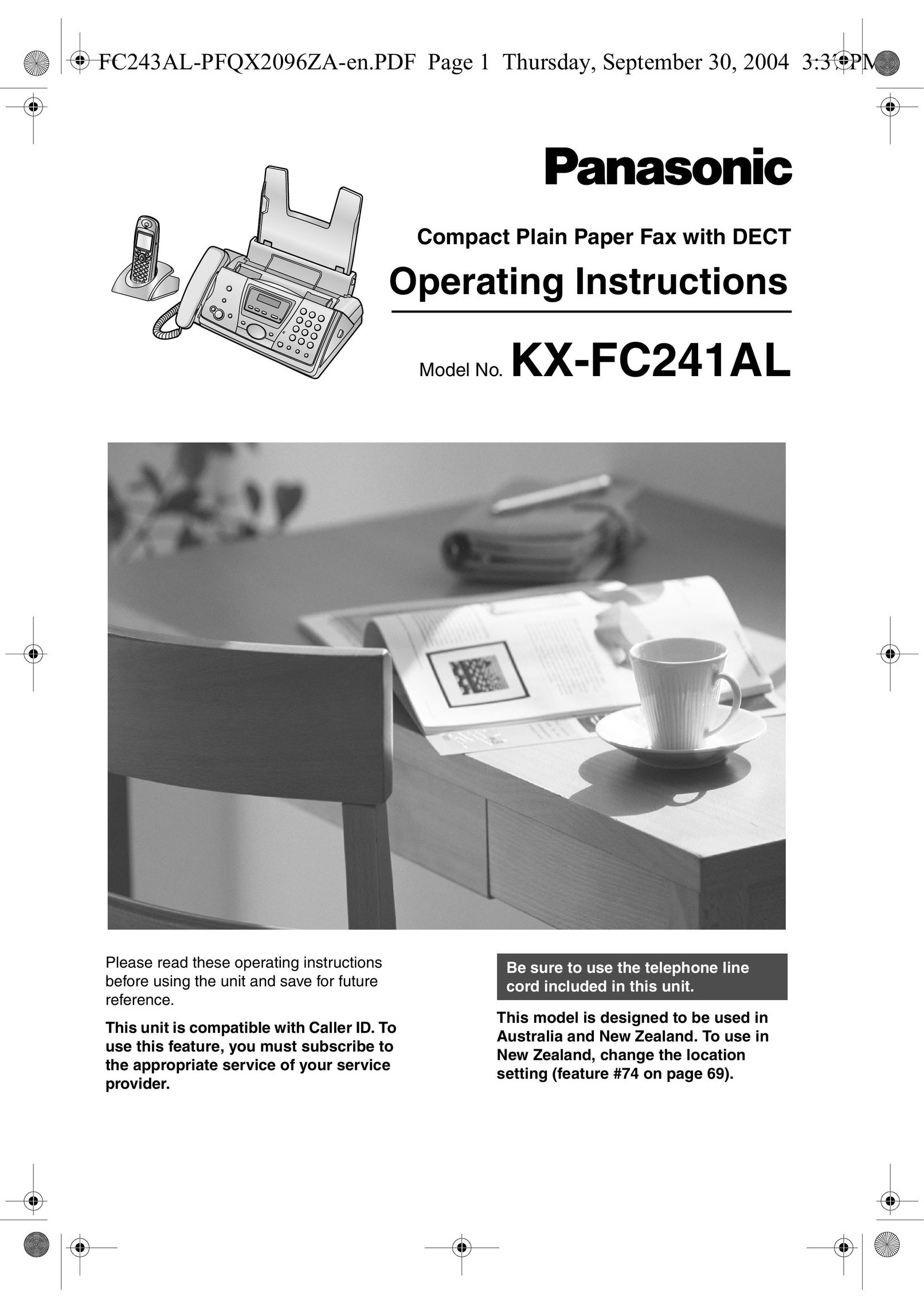 Panasonic KX-FC241AL Fax Machine User Manual