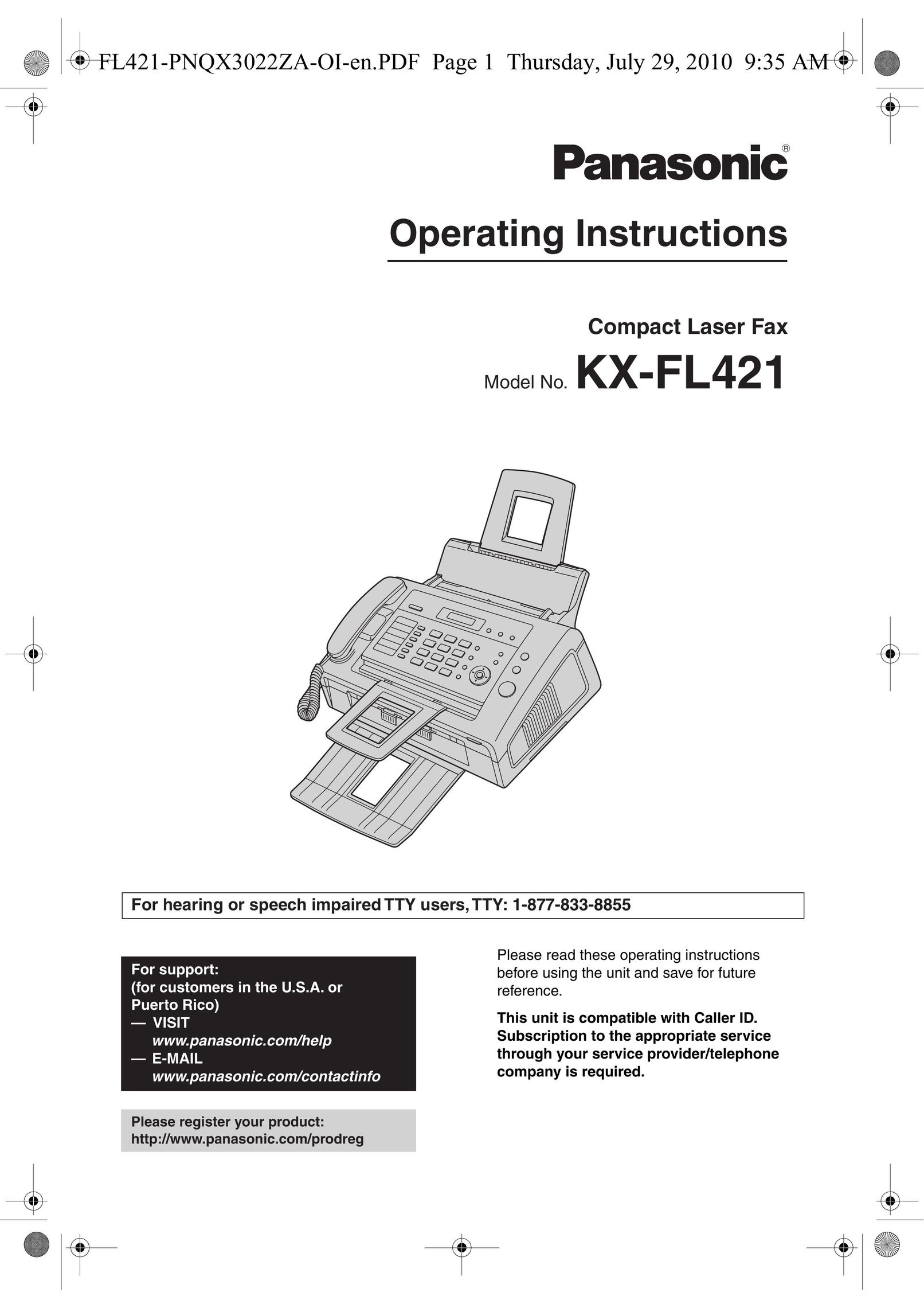 Panasonic KX-FL421 Fax Machine User Manual