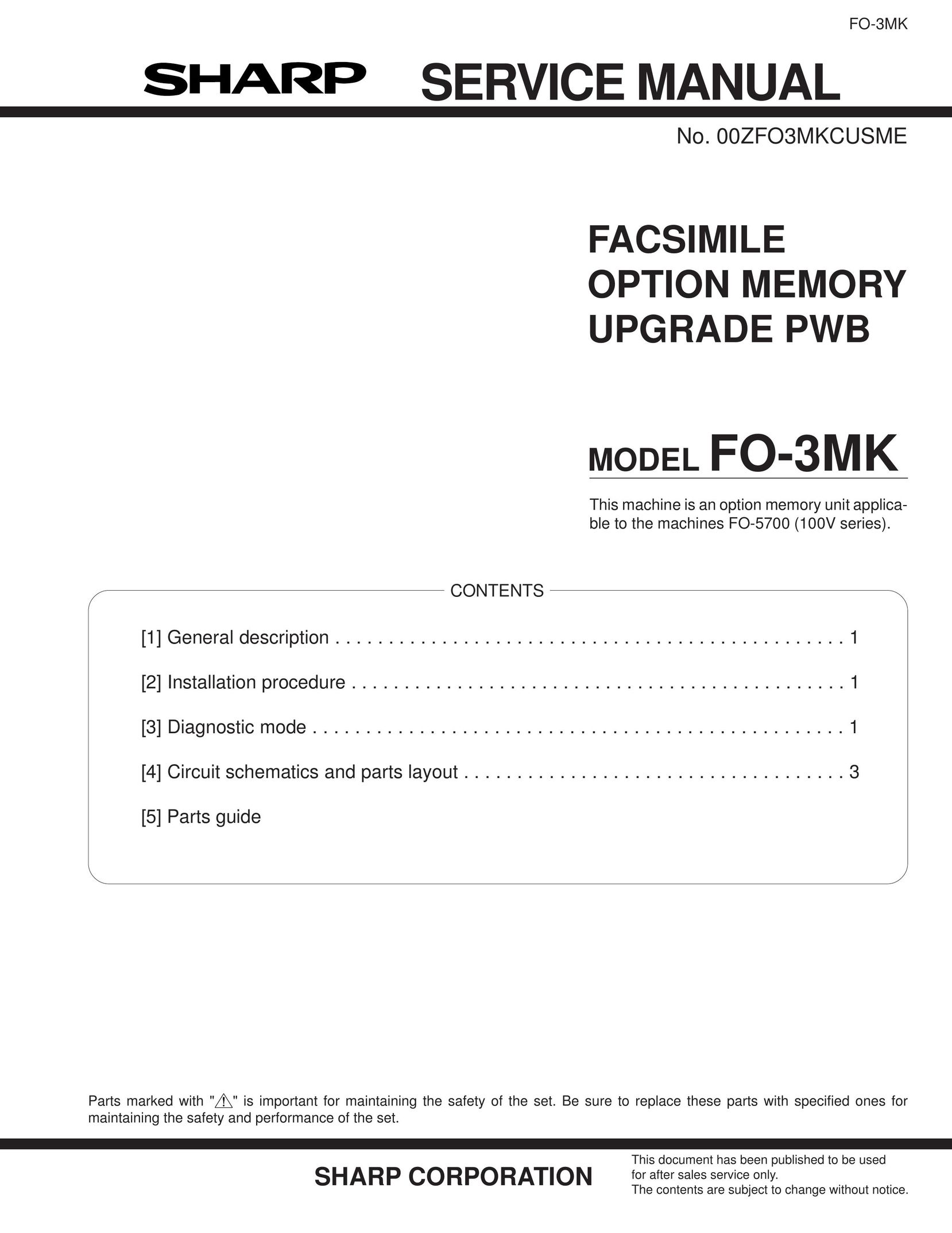 Sharp 00ZFO3MKCUSME Fax Machine User Manual