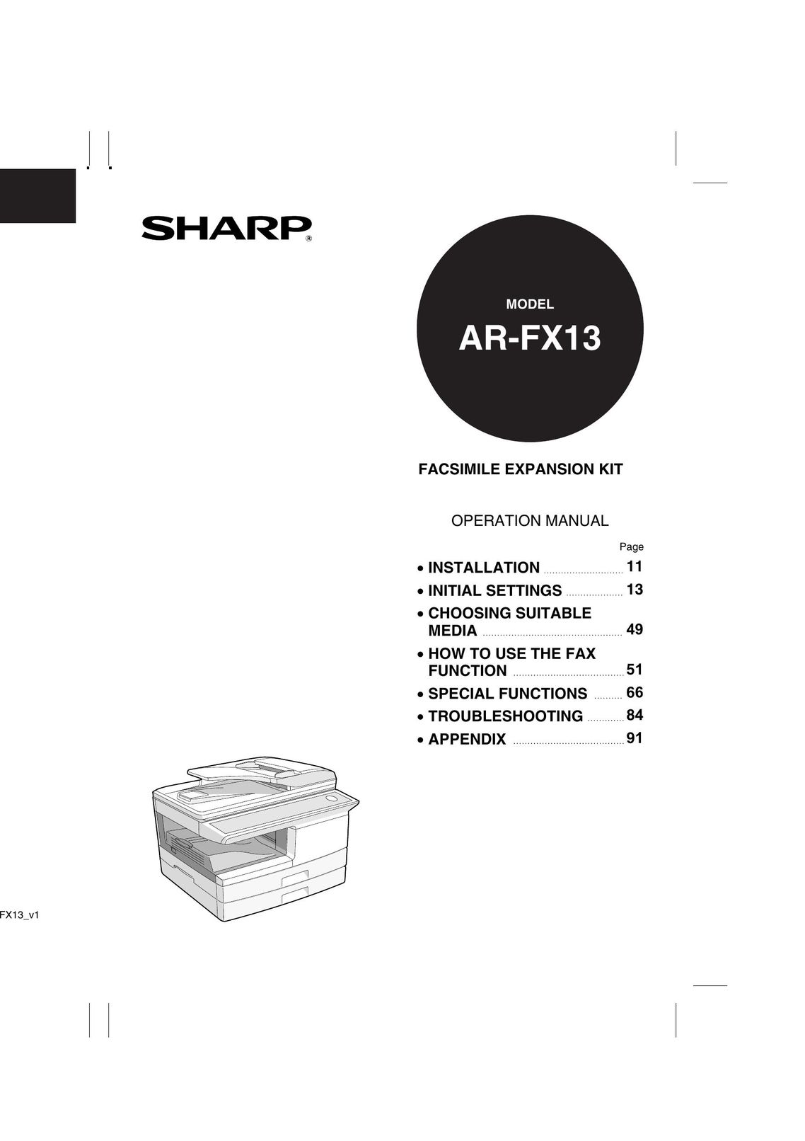 Sharp AR-FX13 Fax Machine User Manual