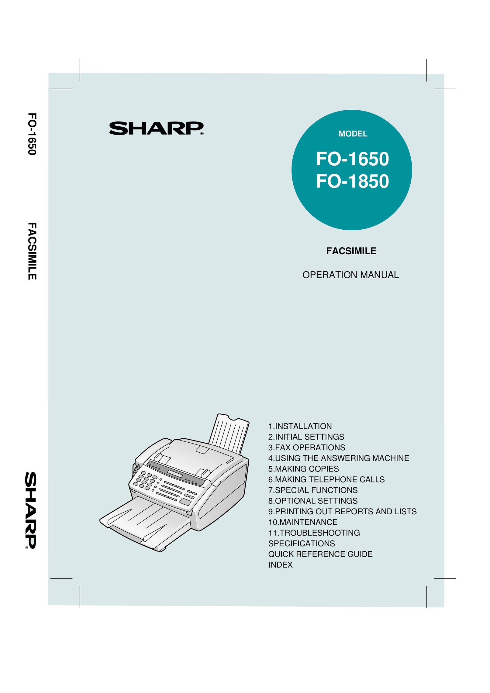 Sharp FO-1850 Fax Machine User Manual