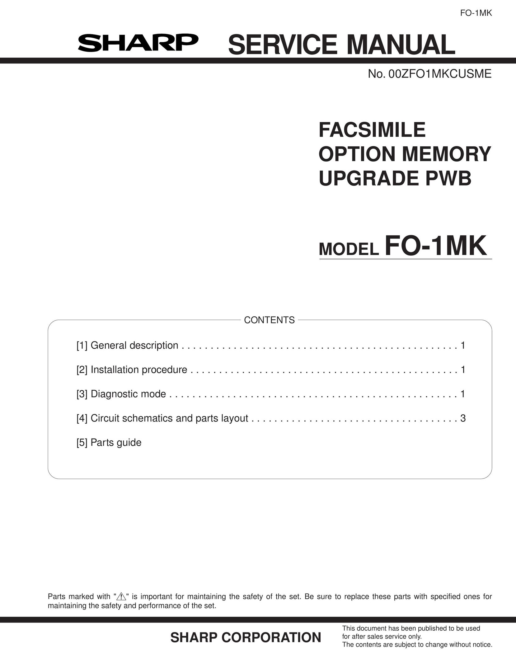 Sharp FO-1MK Fax Machine User Manual
