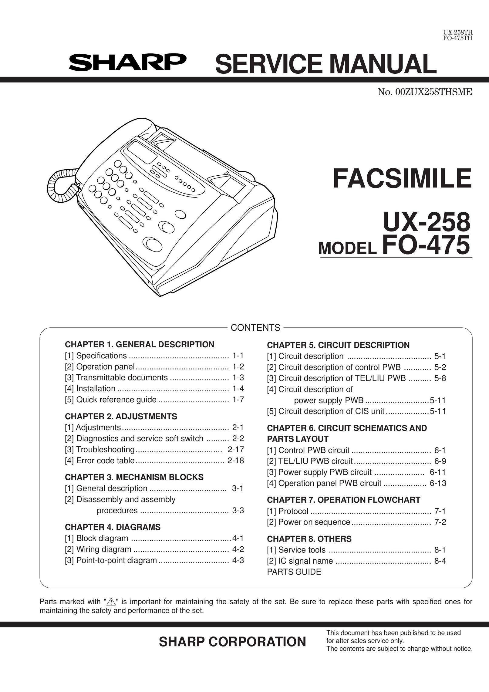 Sharp FO-475TH Fax Machine User Manual