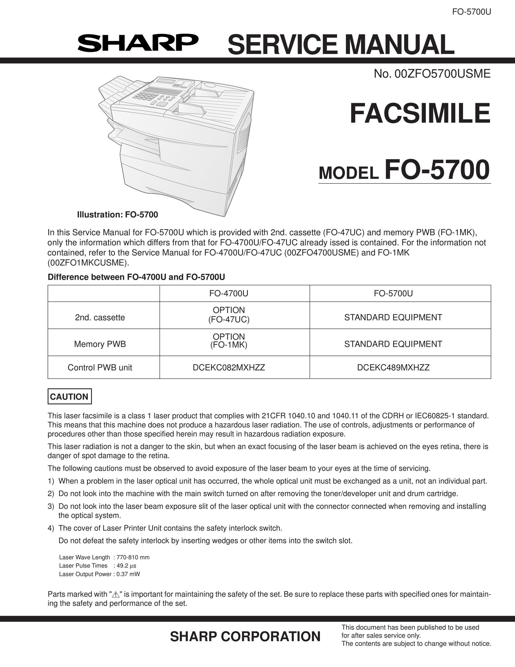 Sharp FO-5700U Fax Machine User Manual