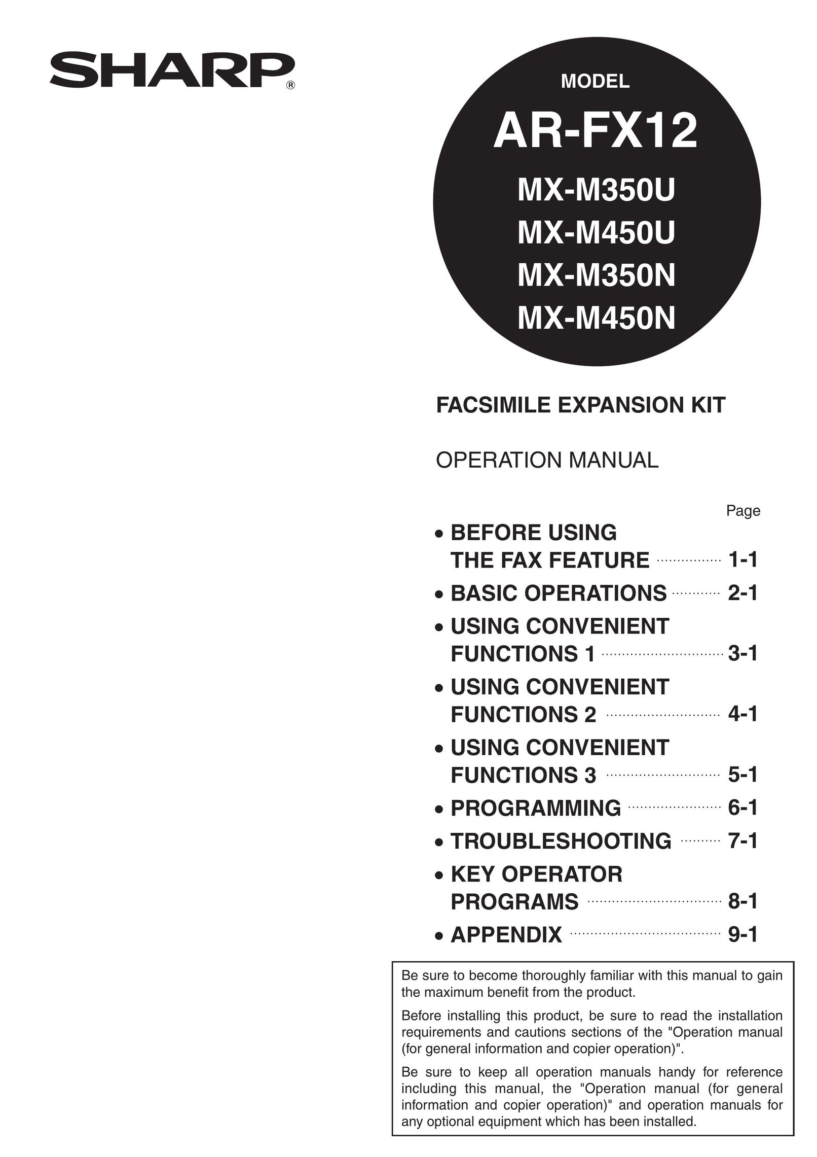 Sharp MX-M350U Fax Machine User Manual