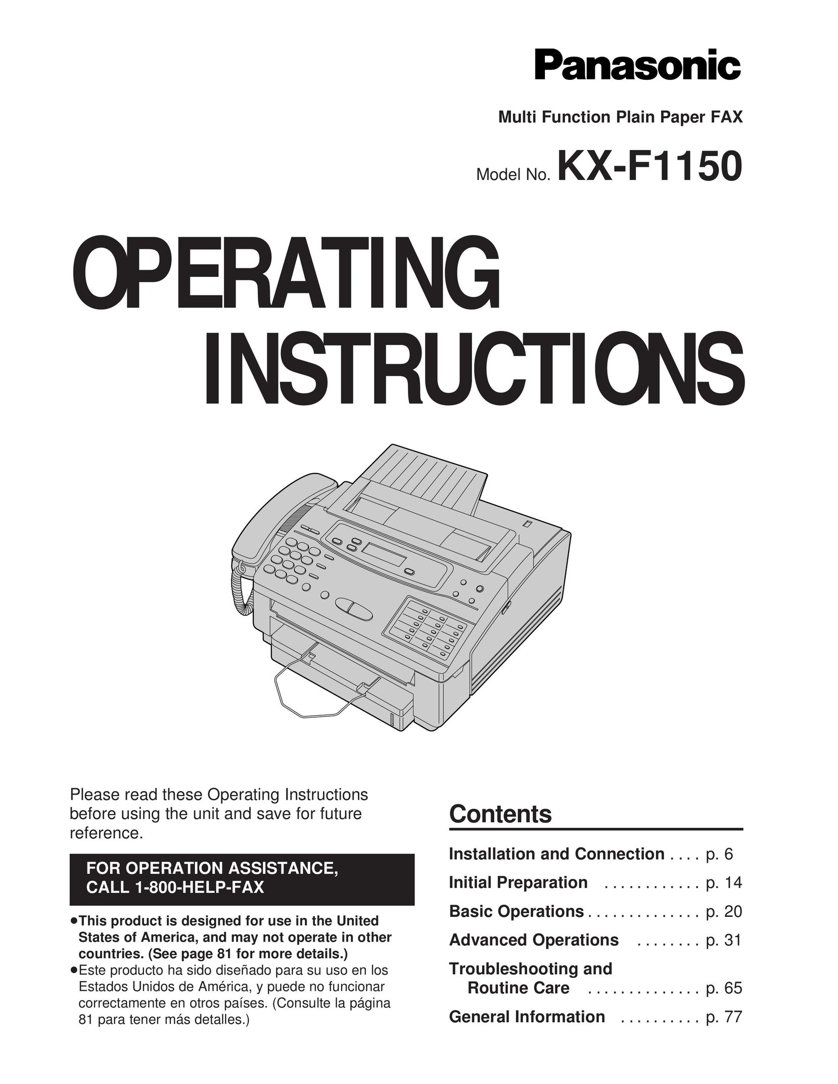 Technics KX-F1150 Fax Machine User Manual