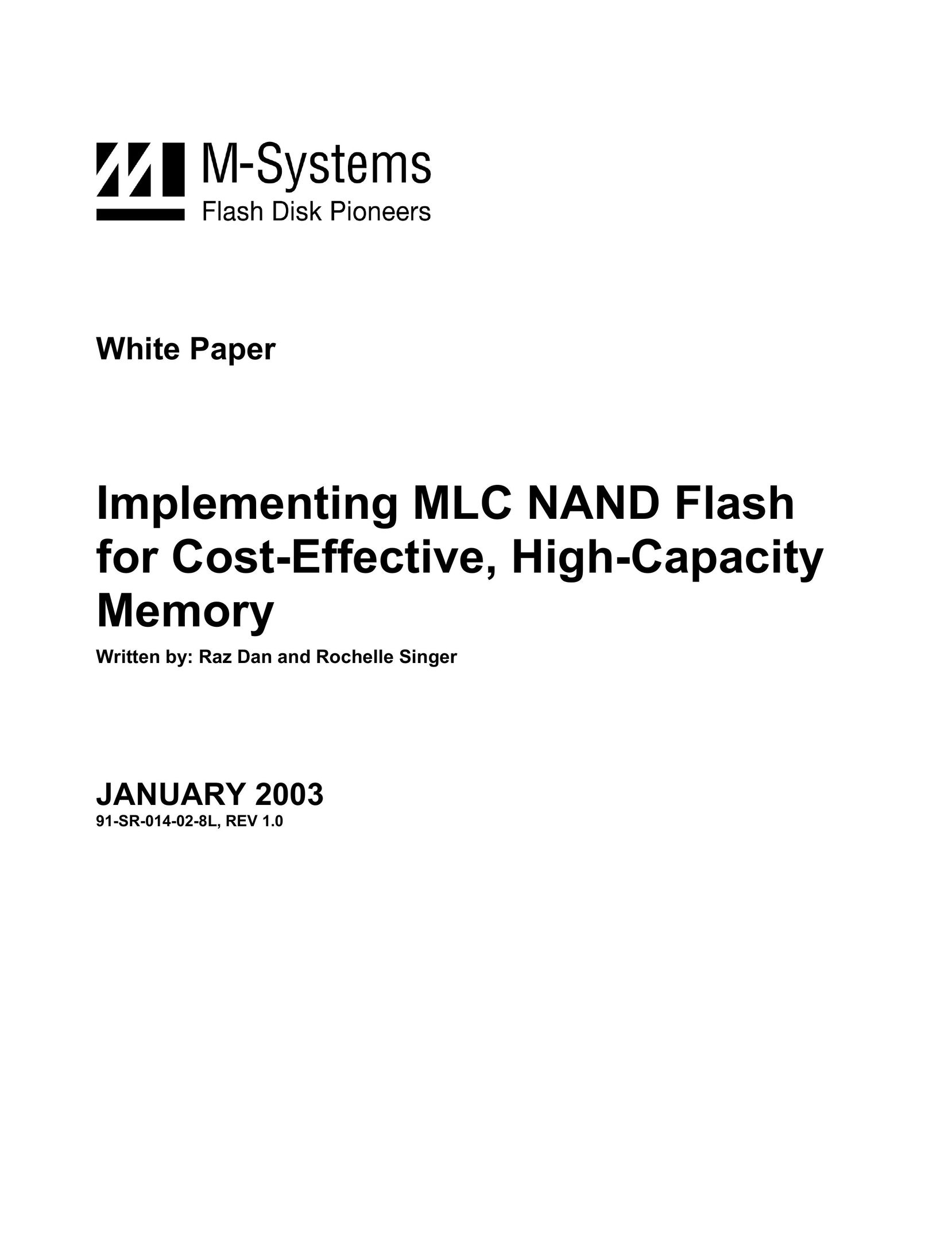M-Systems Flash Disk Pioneers Flash Memory Flash Memory User Manual