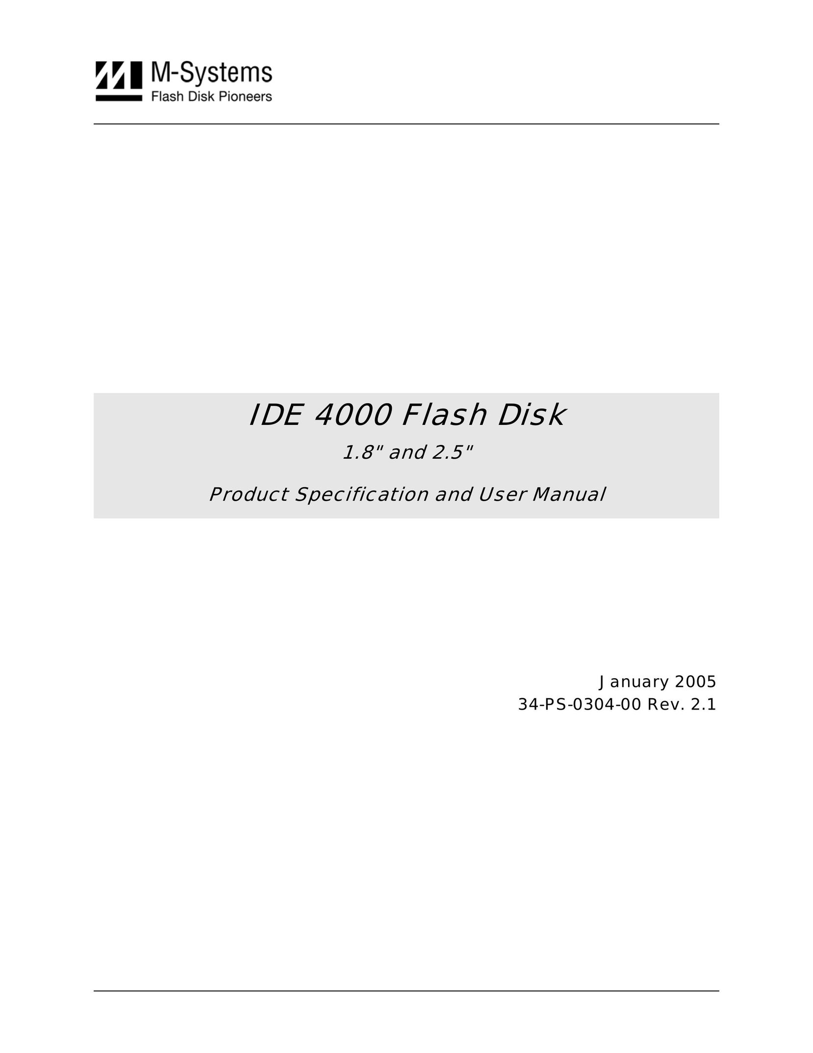 M-Systems Flash Disk Pioneers IDE 4000 Flash Memory User Manual