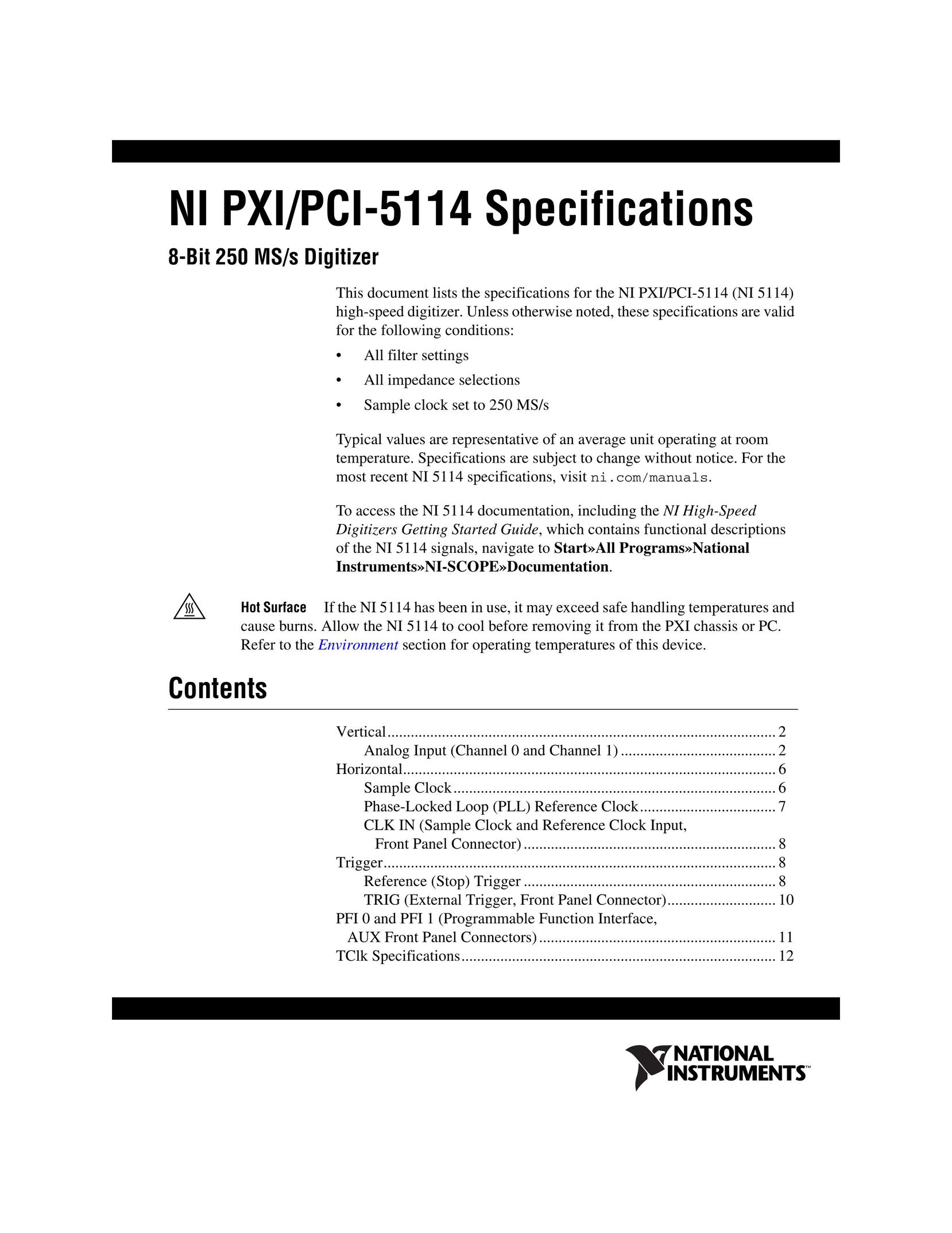 National Instruments PXI/PCI-5114 Graphics Tablet User Manual