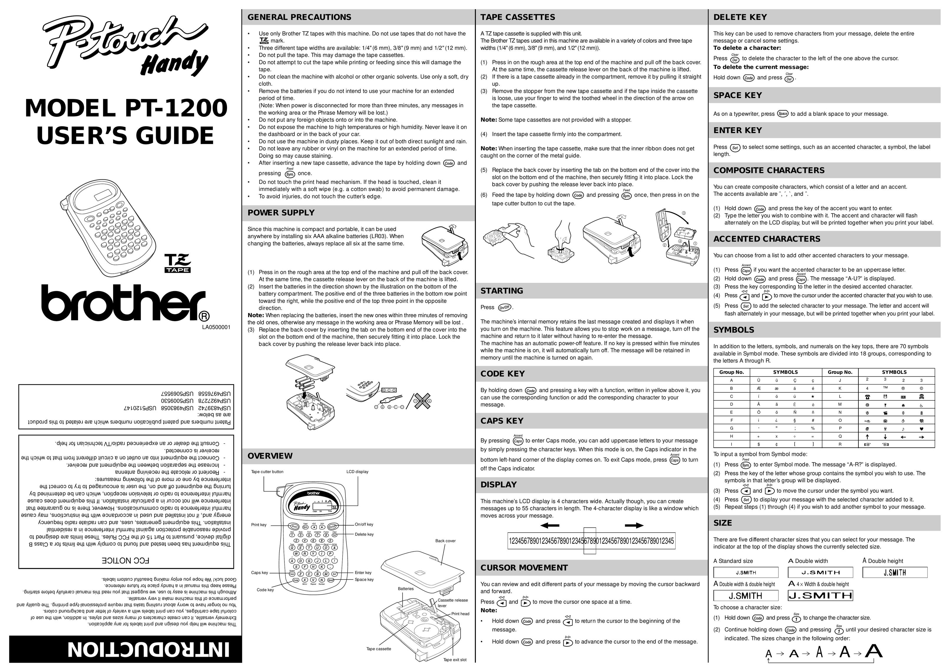 Brother PT-1200 Label Maker User Manual