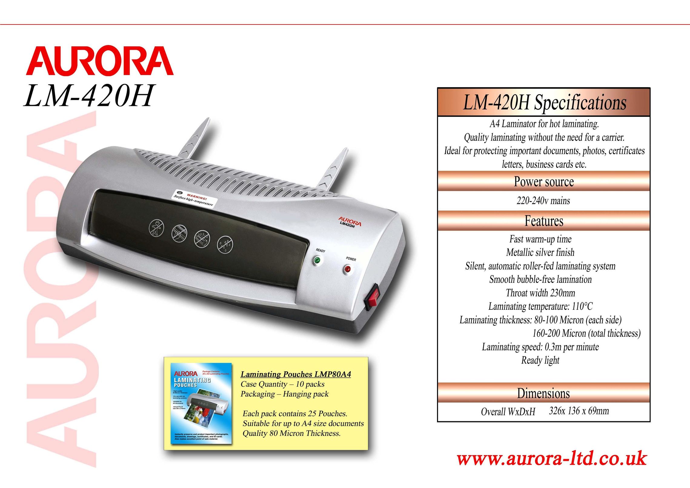 Aurora Electronics LM420H Laminator User Manual