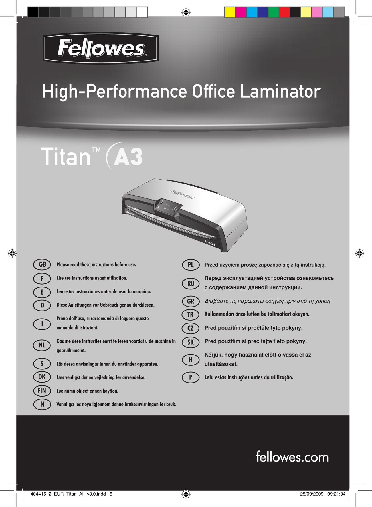 Fellowes Titan A3 Laminator User Manual