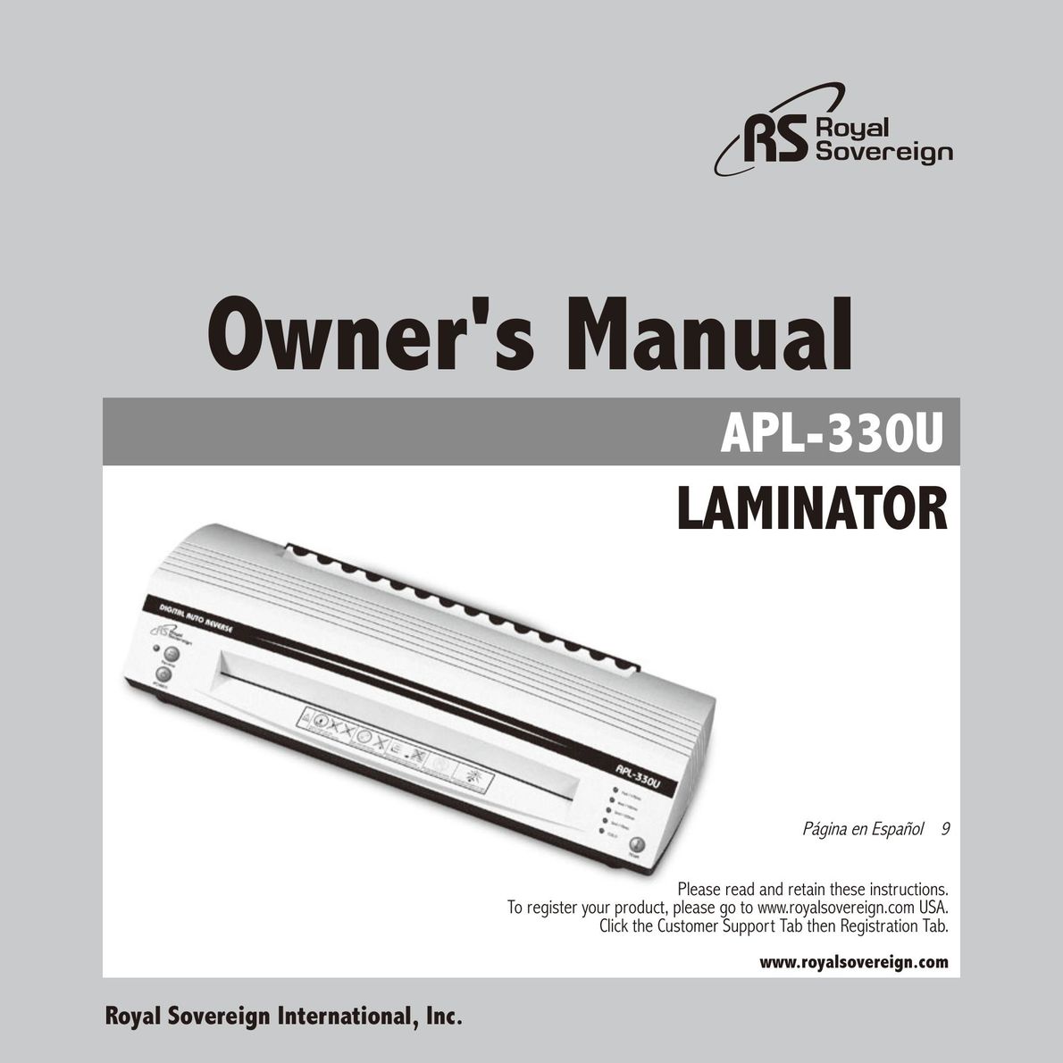 Royal Sovereign APL-330U Laminator User Manual
