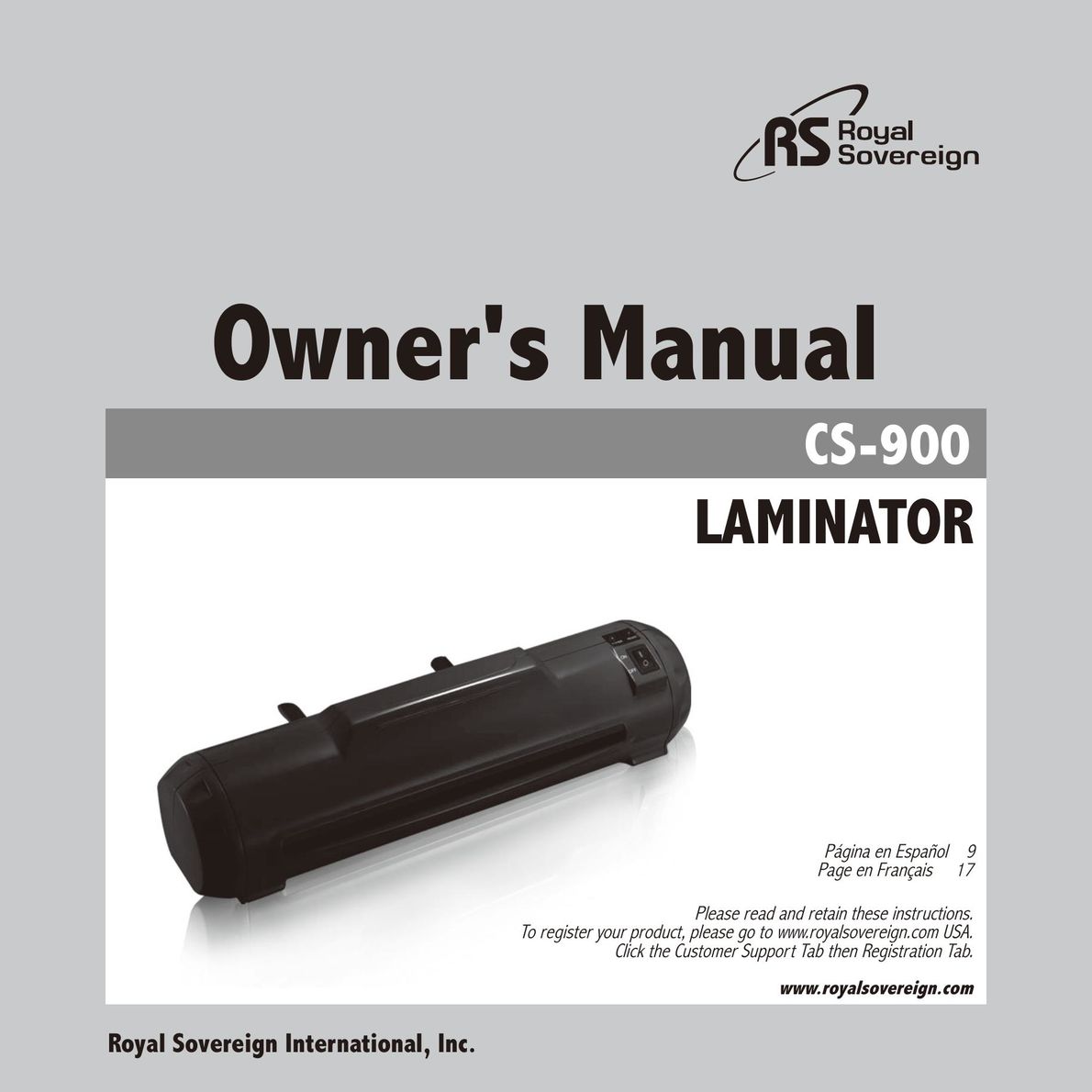 Royal Sovereign CS-900 Laminator User Manual