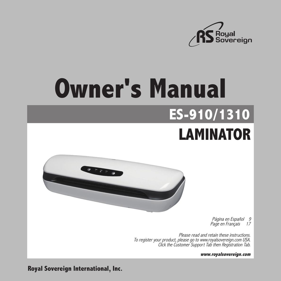Royal Sovereign ES-1310 Laminator User Manual