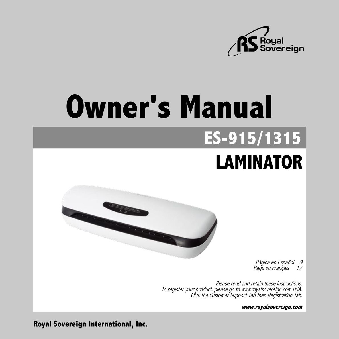 Royal Sovereign ES-1315 Laminator User Manual