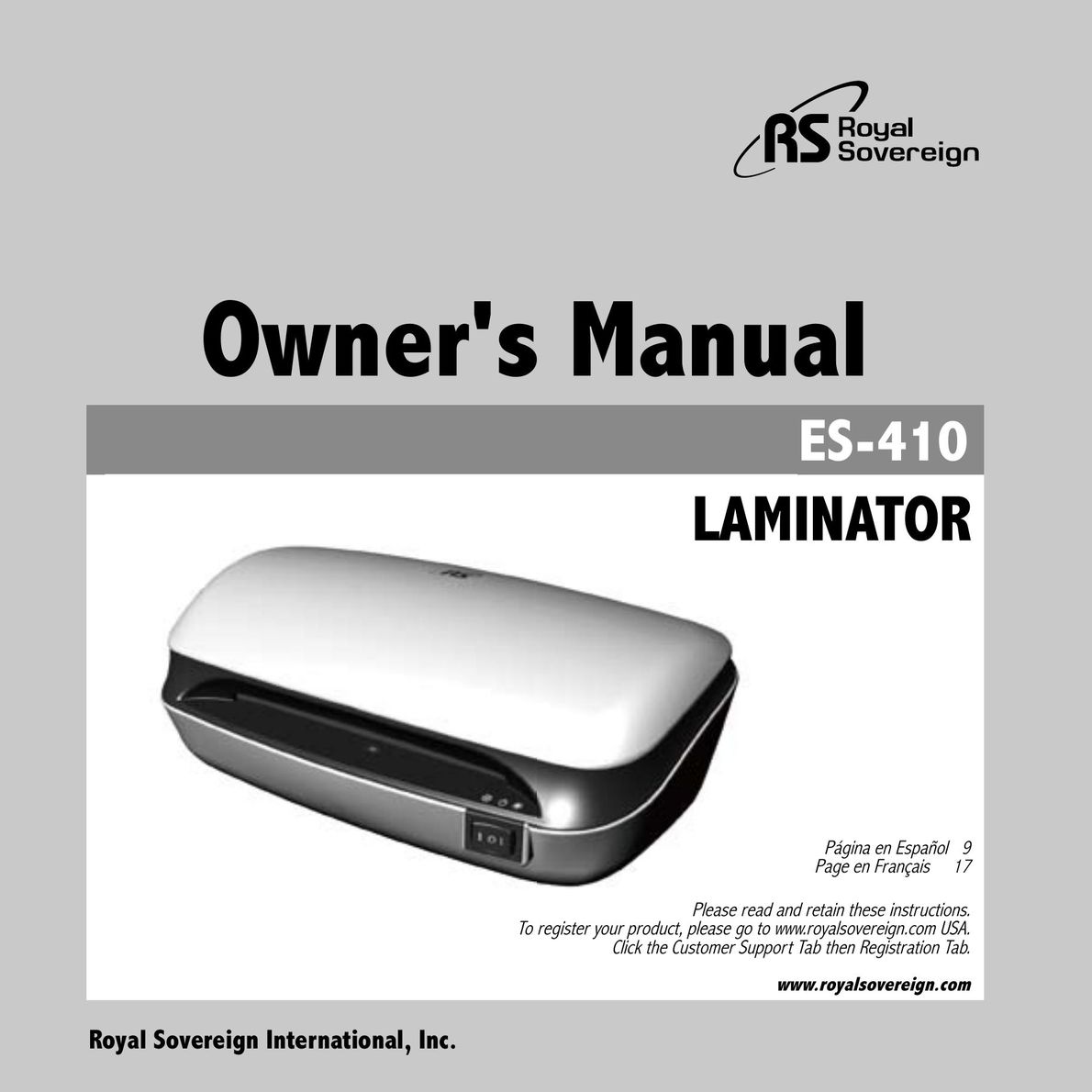 Royal Sovereign ES-410 Laminator User Manual