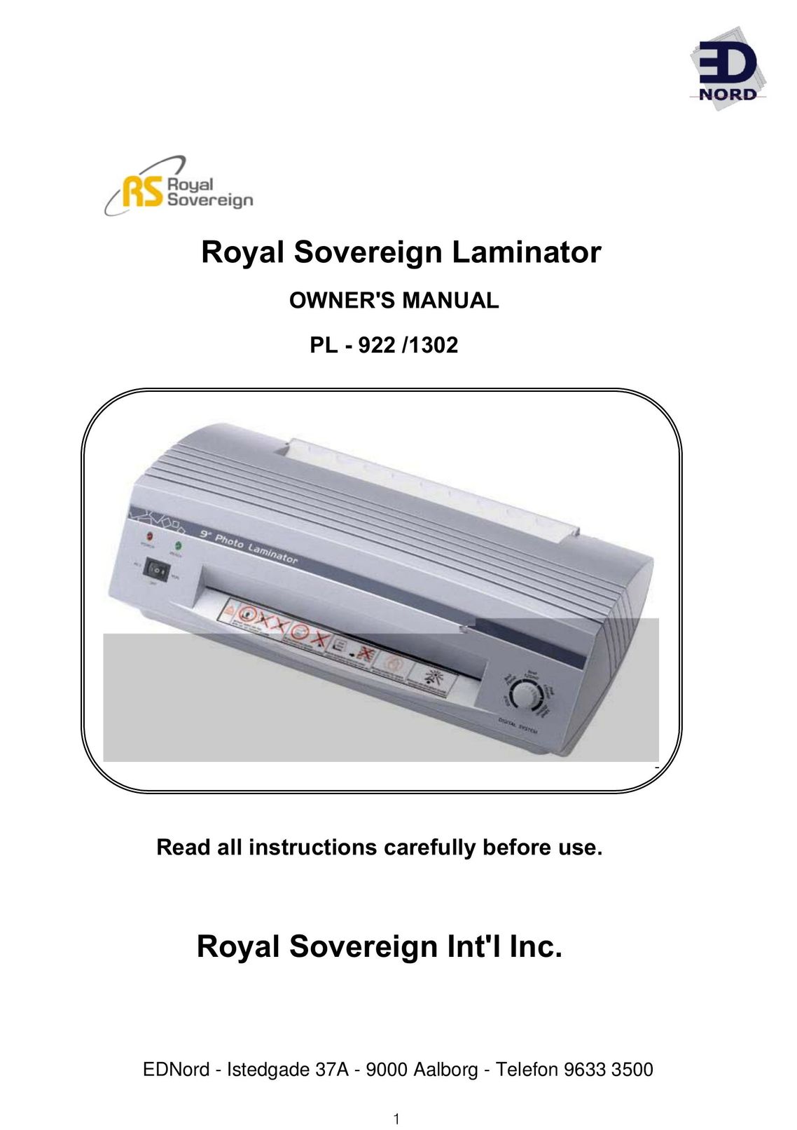 Royal Sovereign PL - 922 Laminator User Manual