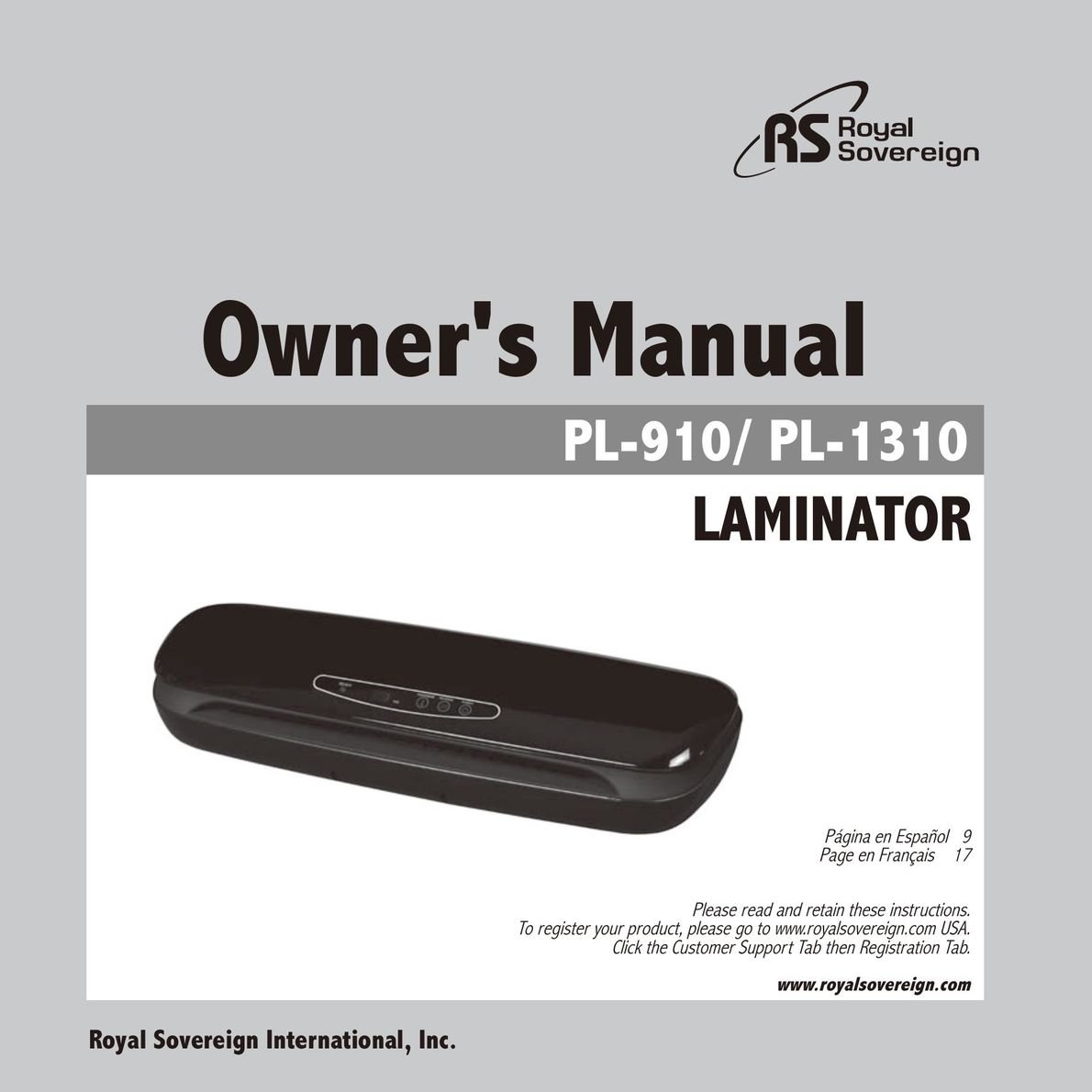 Royal Sovereign PL-1310 Laminator User Manual
