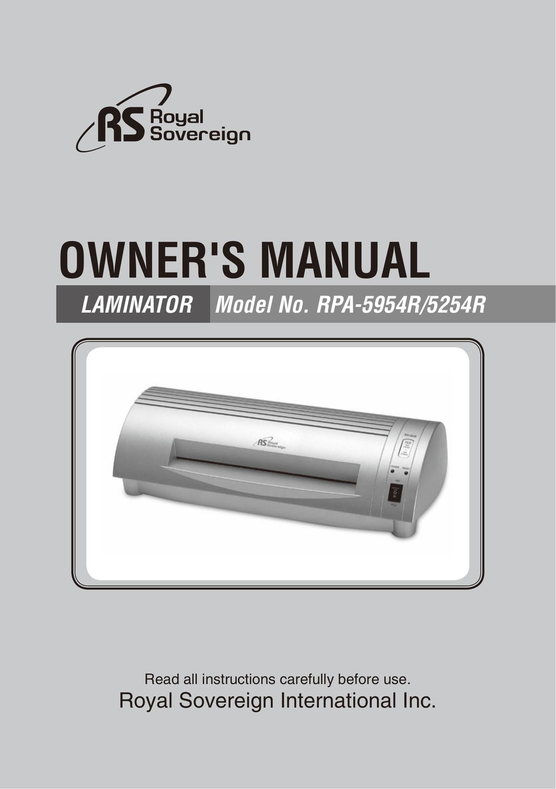 Royal Sovereign RPA-5254R Laminator User Manual