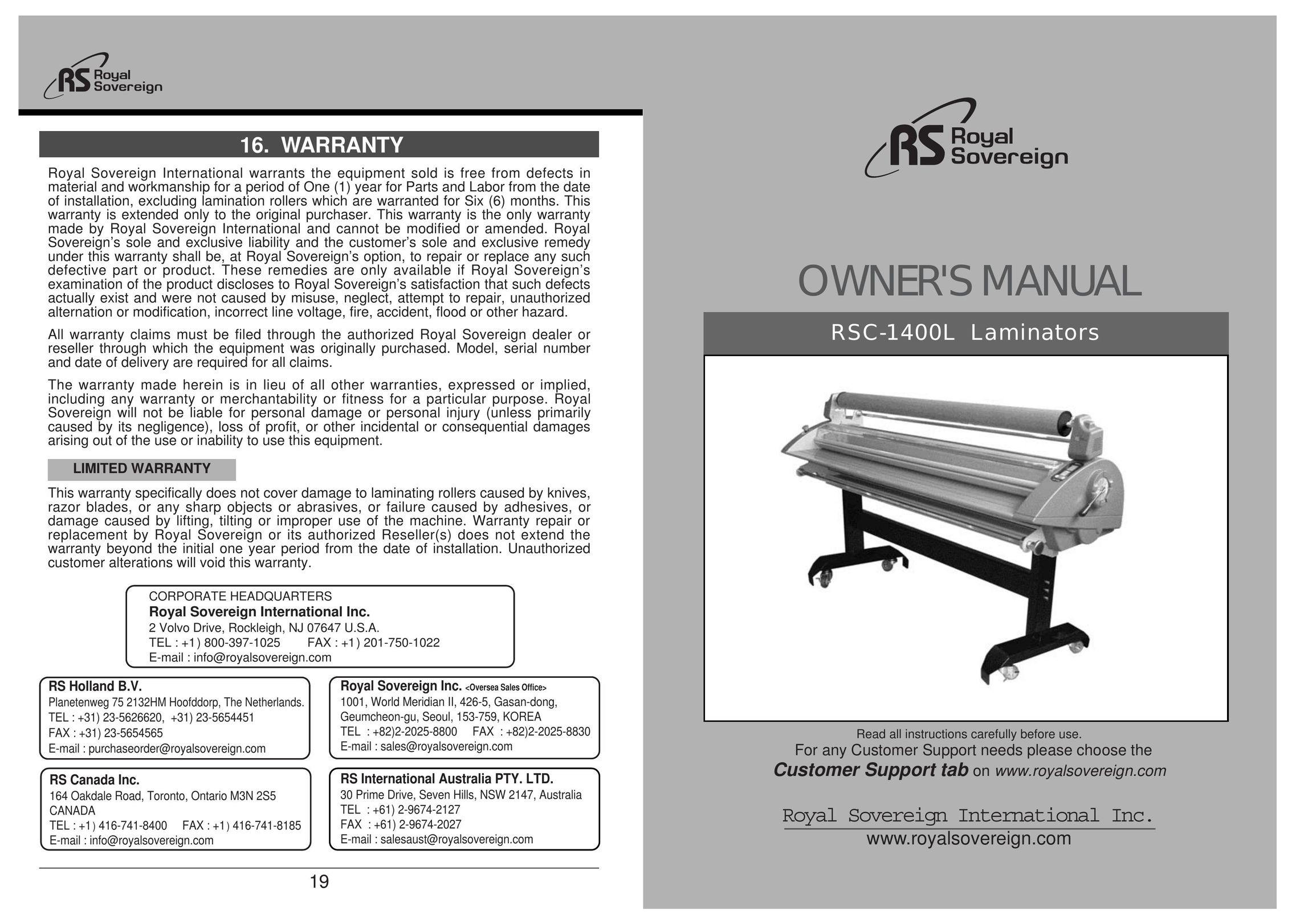 Royal Sovereign RSC-1400L Laminator User Manual