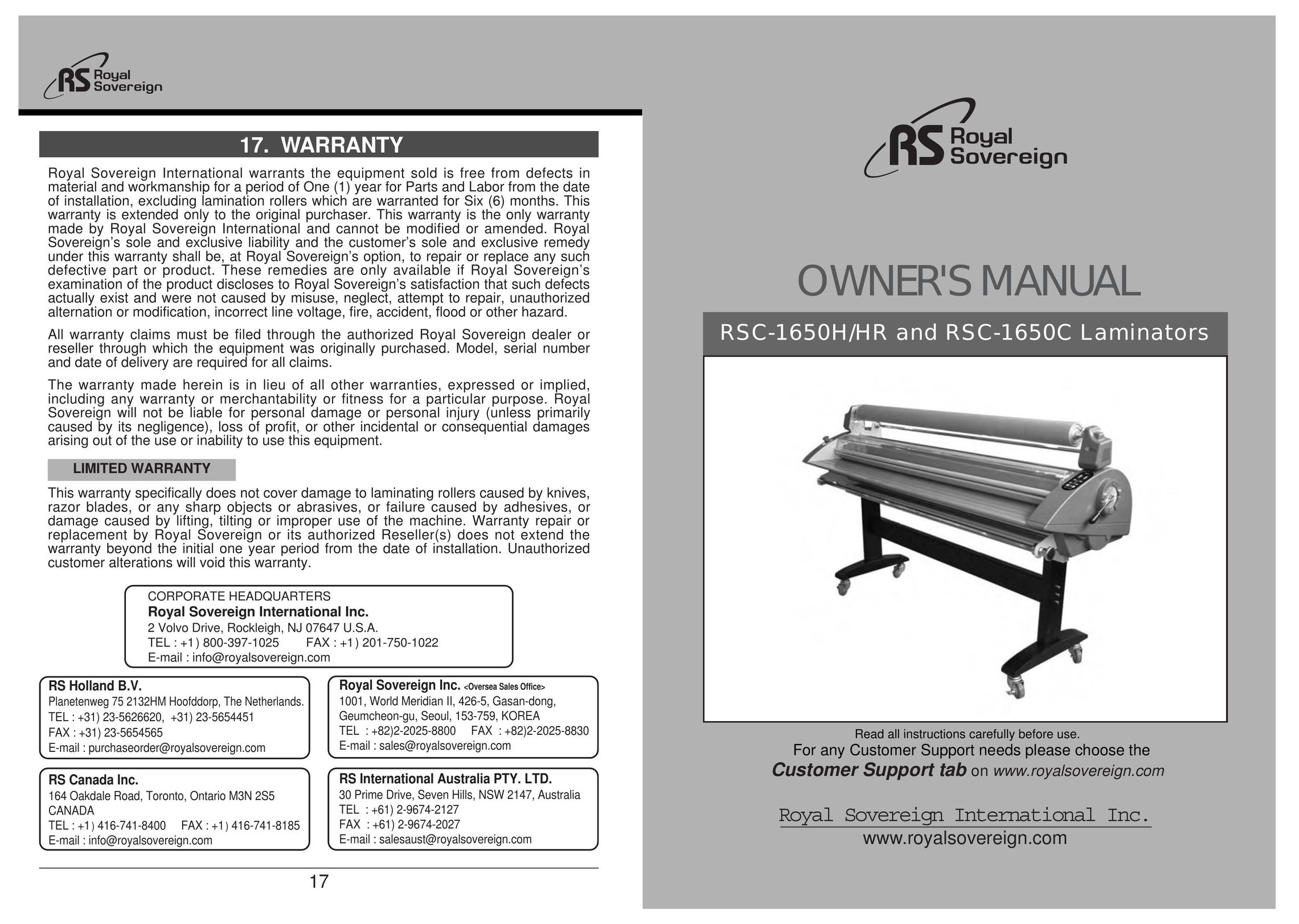 Royal Sovereign RSC-1650H Laminator User Manual