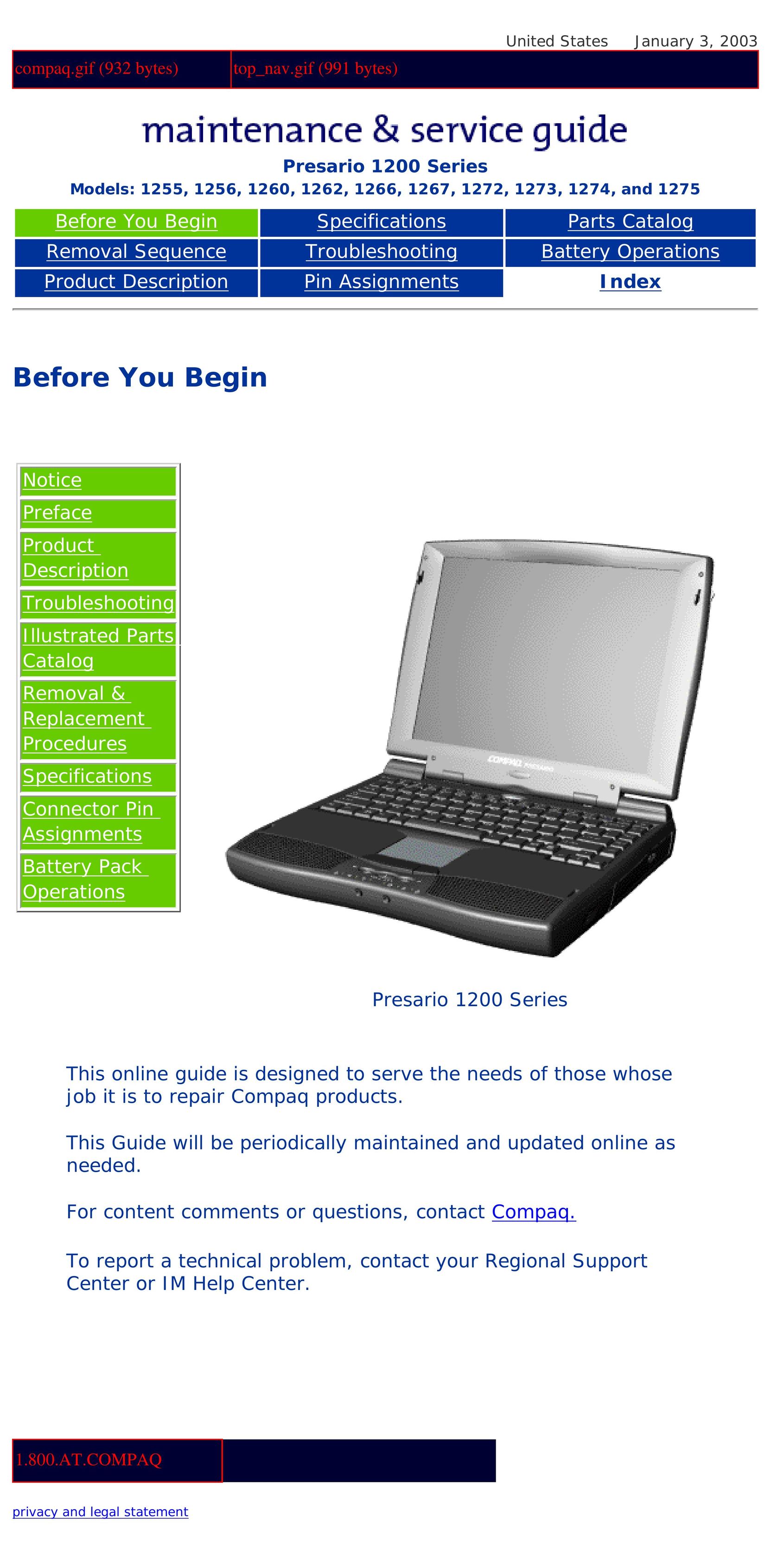 Compaq 1260 Laptop User Manual