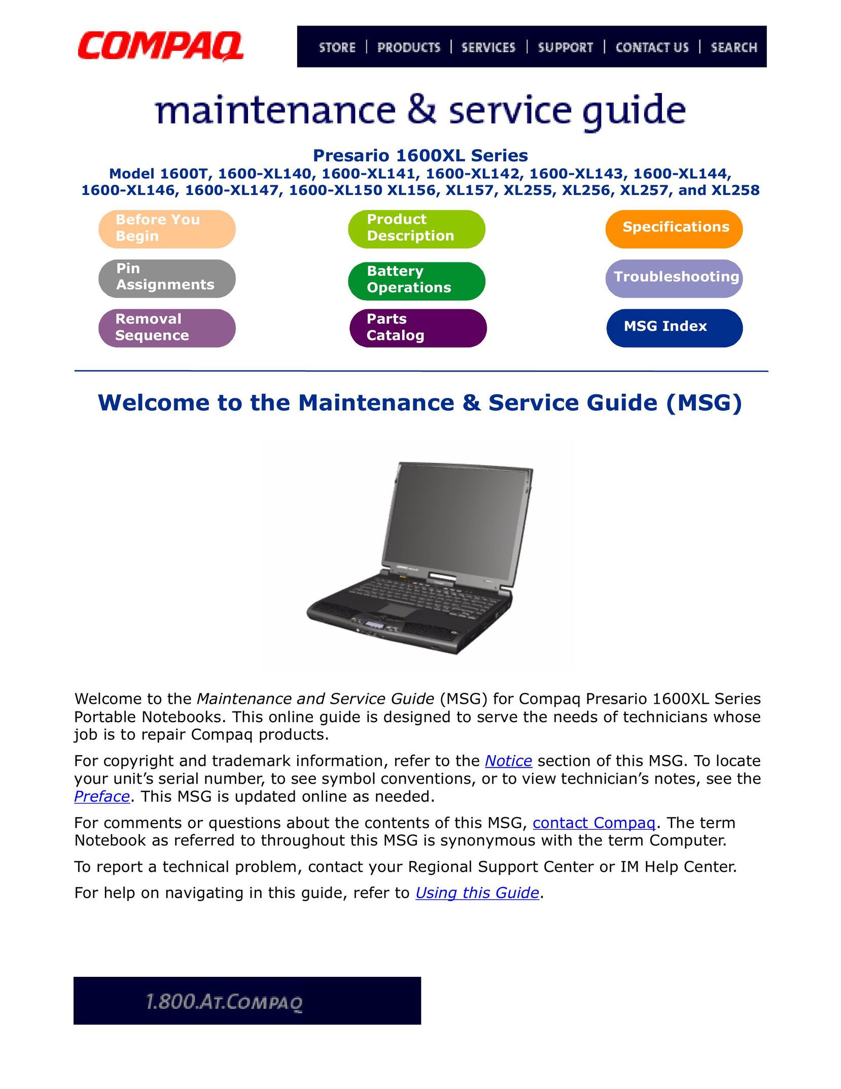 Compaq 1600XL Laptop User Manual
