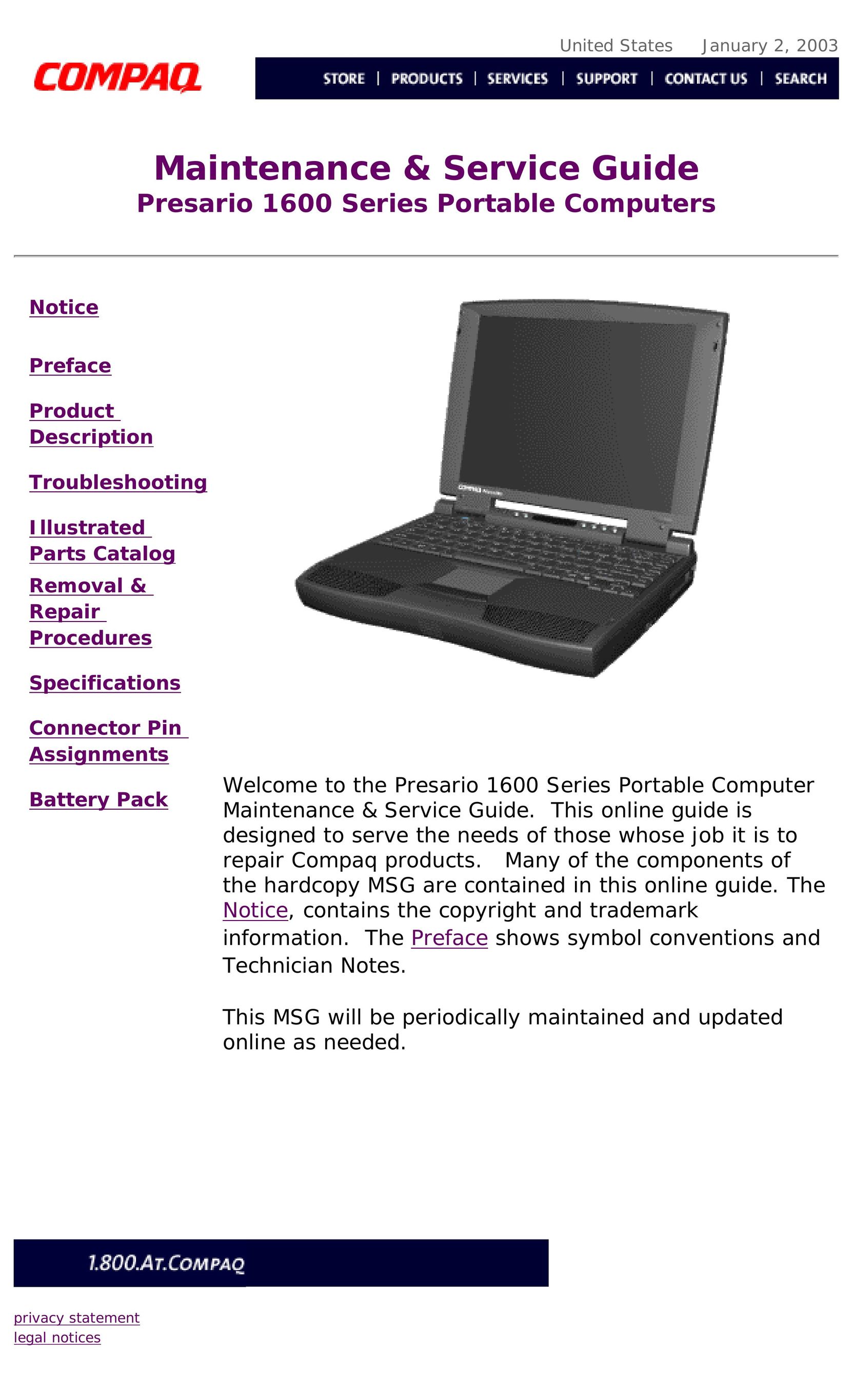 Compaq 1624 Laptop User Manual
