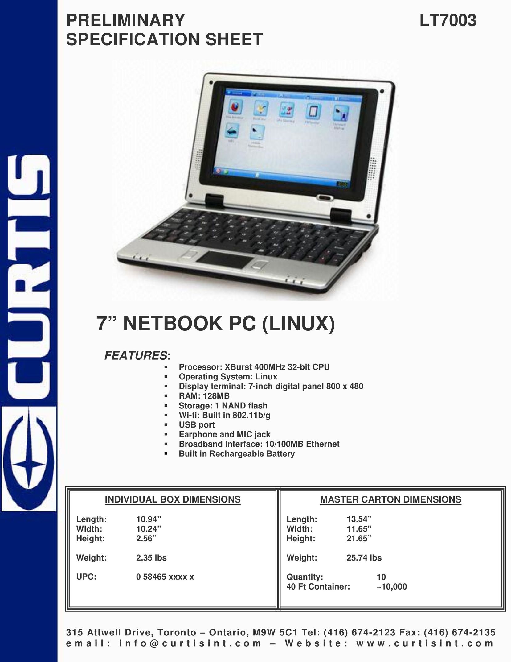Curtis LT7003 Laptop User Manual