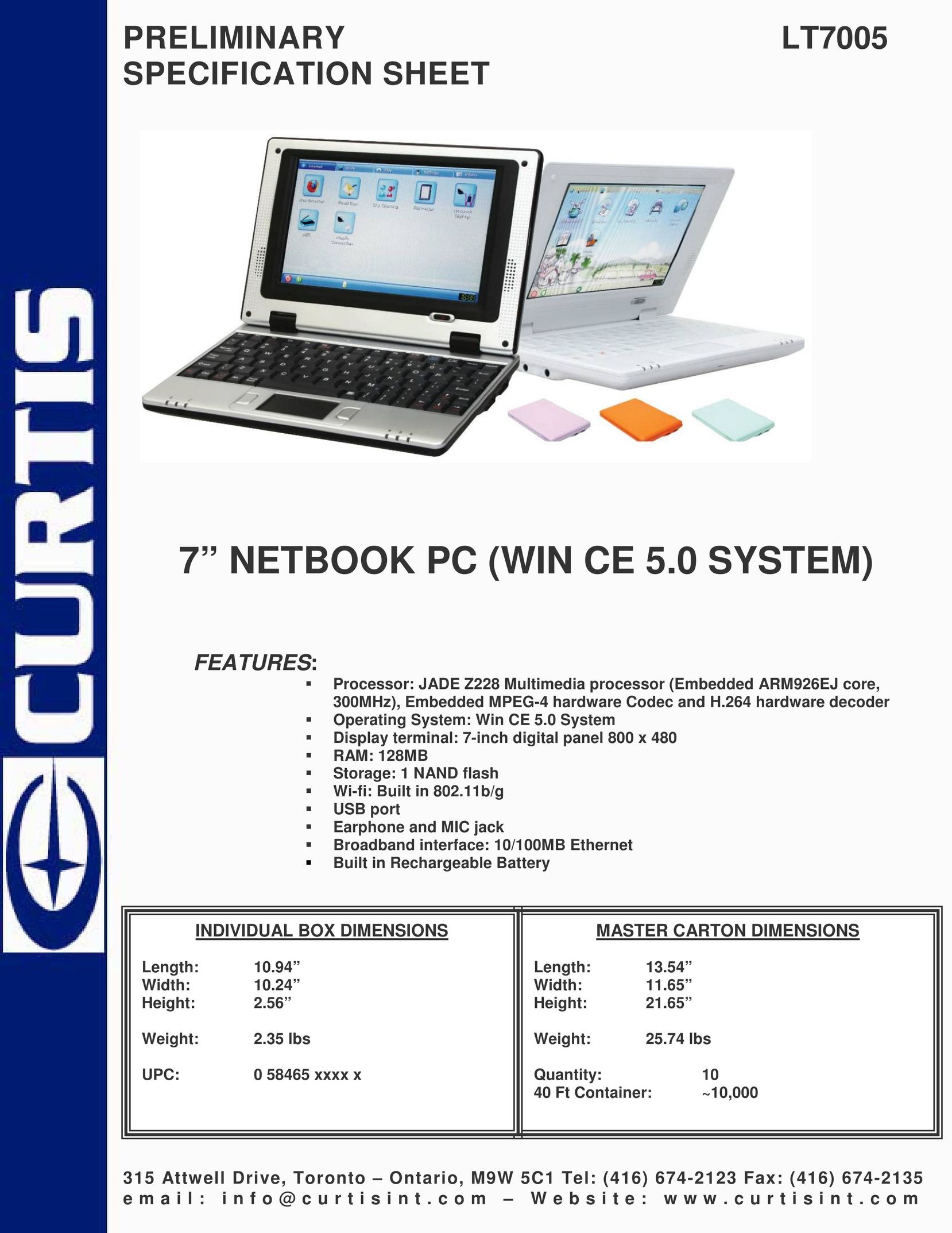 Curtis LT7005 Laptop User Manual