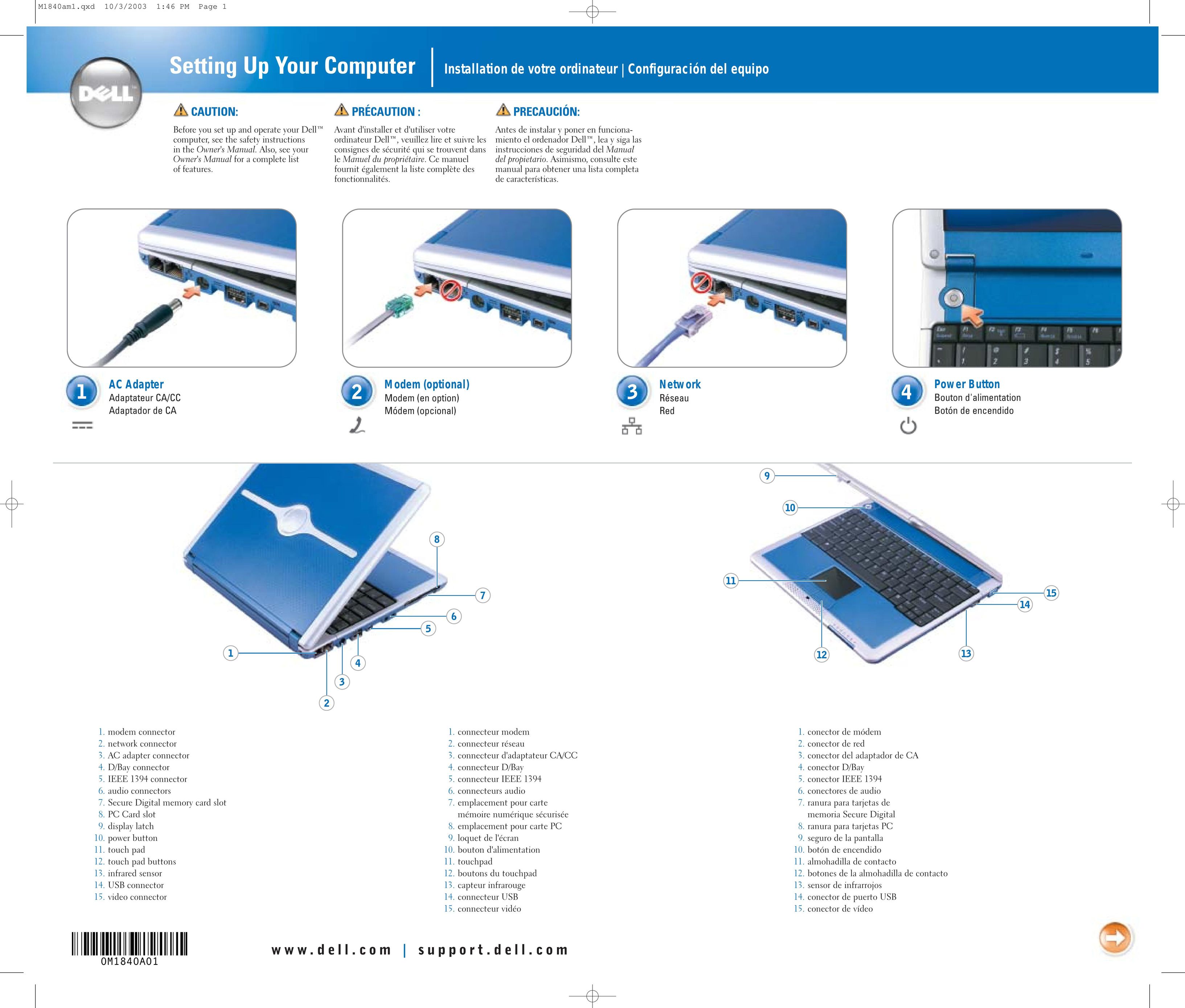 Dell 0M1840A01 Laptop User Manual